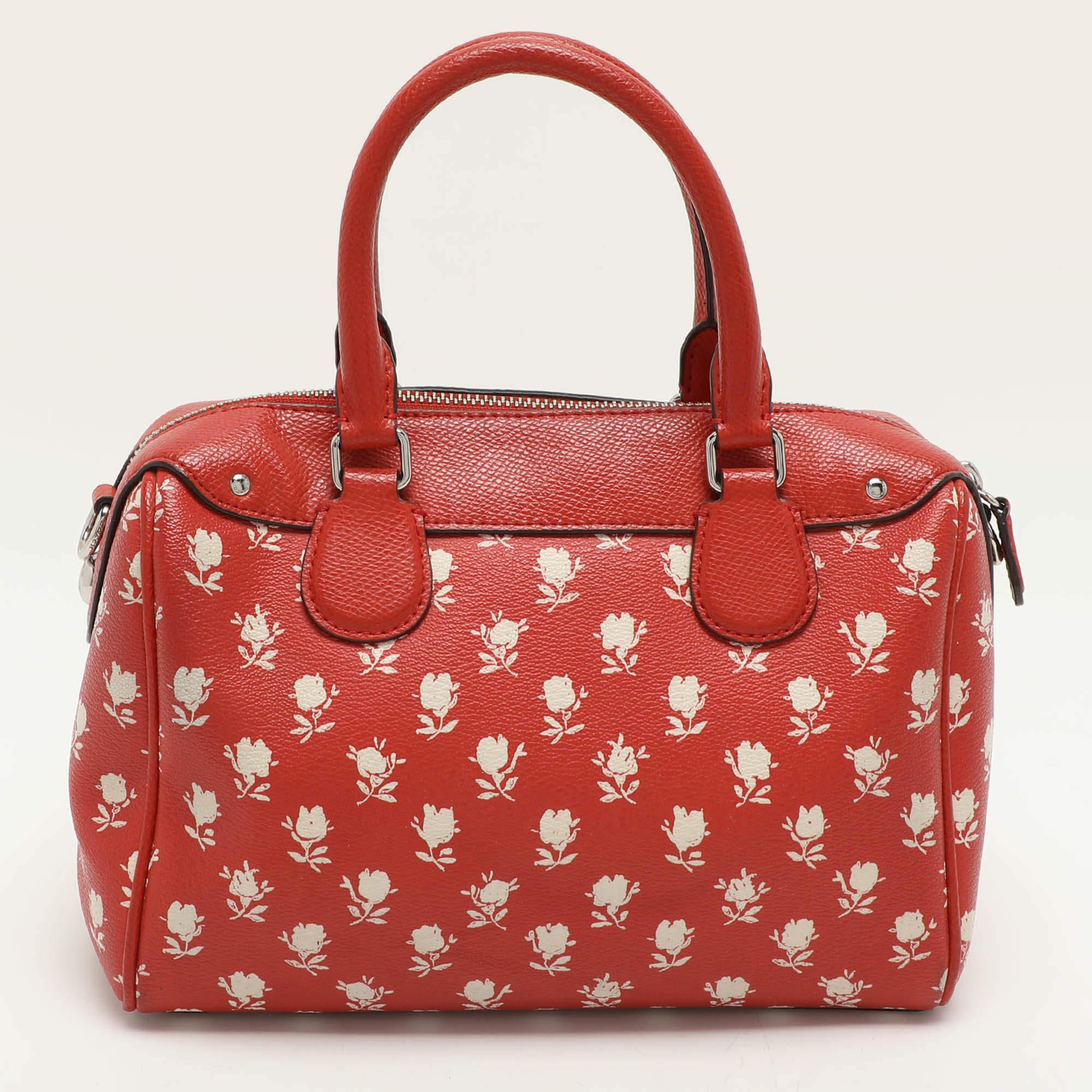 Women's Coach Red Printed Leather Bennett Satchel For Sale