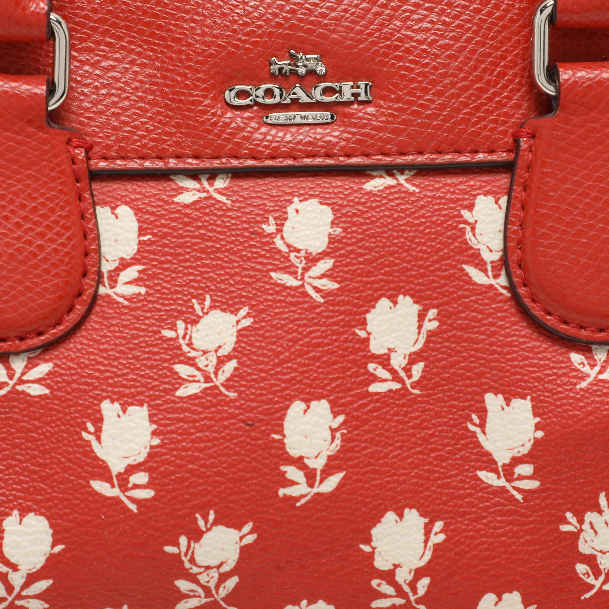 Coach Red Printed Leather Bennett Satchel For Sale 1