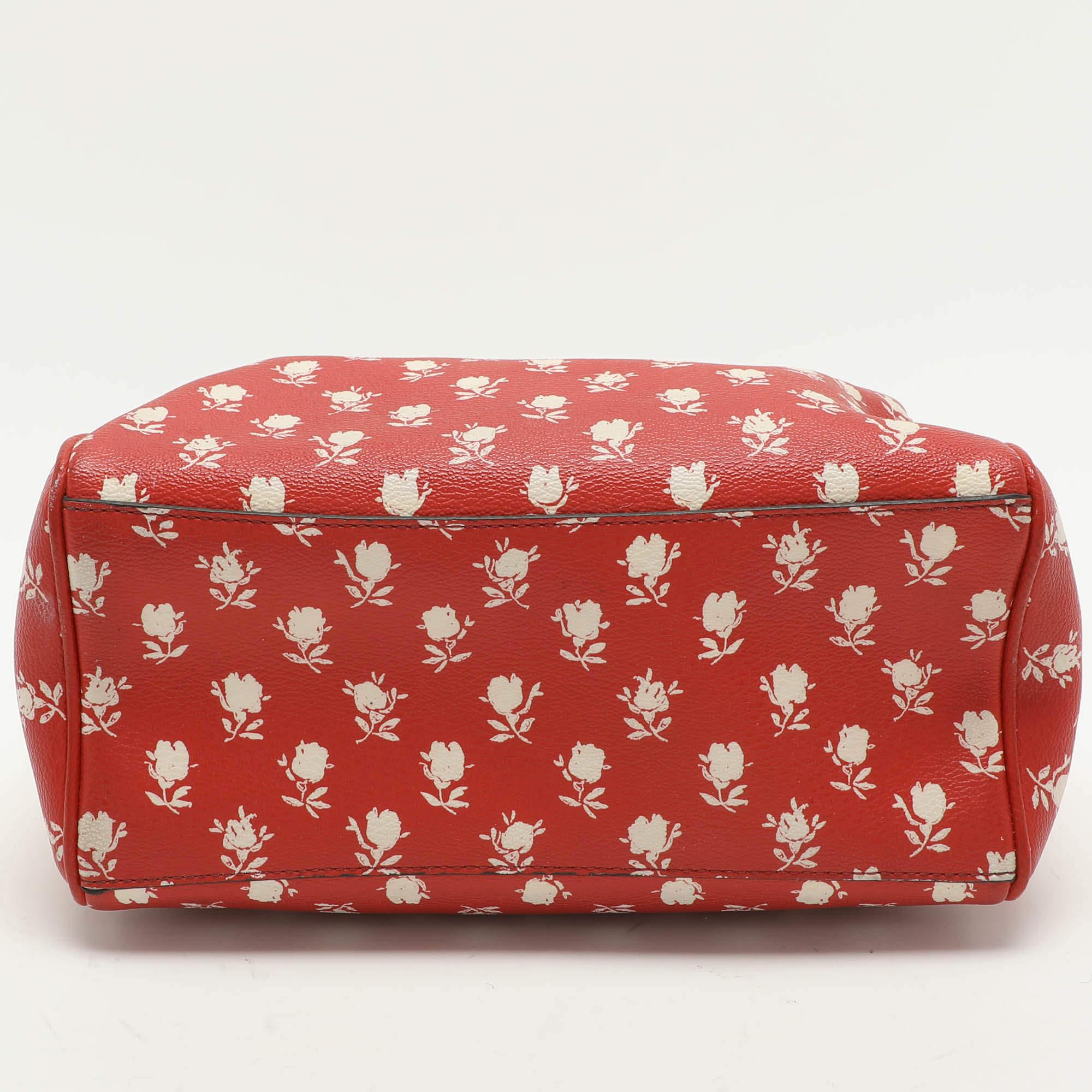 Coach Red Printed Leather Bennett Satchel For Sale 2