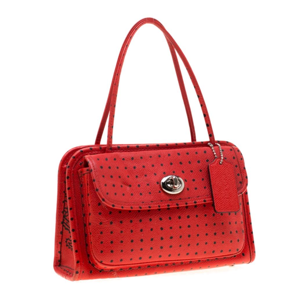 Women's Coach Red Printed Leather Cady Crossbody Bag