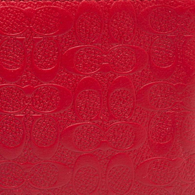 Coach Red Signature Embossed Leather Wristlet Clutch 3