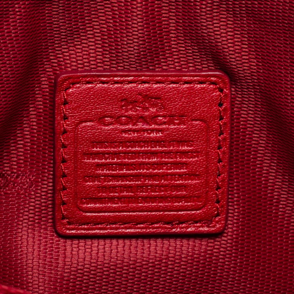 Women's Coach Red Signature Embossed Leather Wristlet Clutch