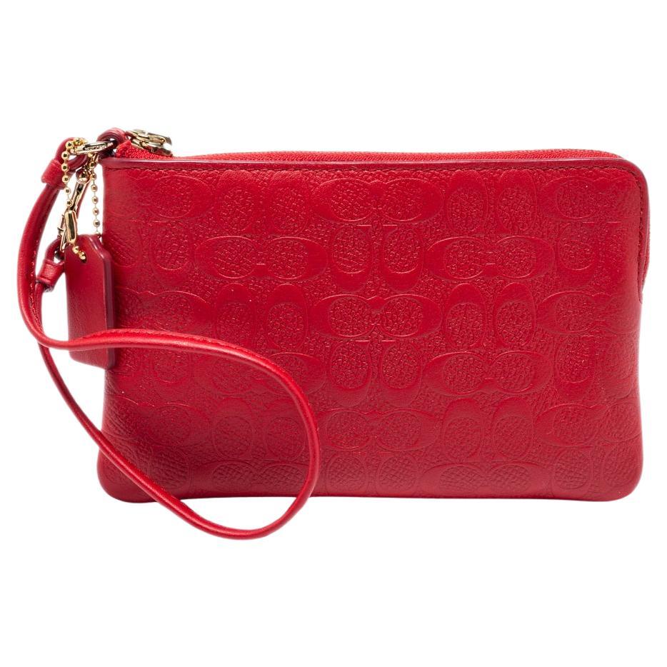 Coach Red Signature Embossed Leather Wristlet Clutch