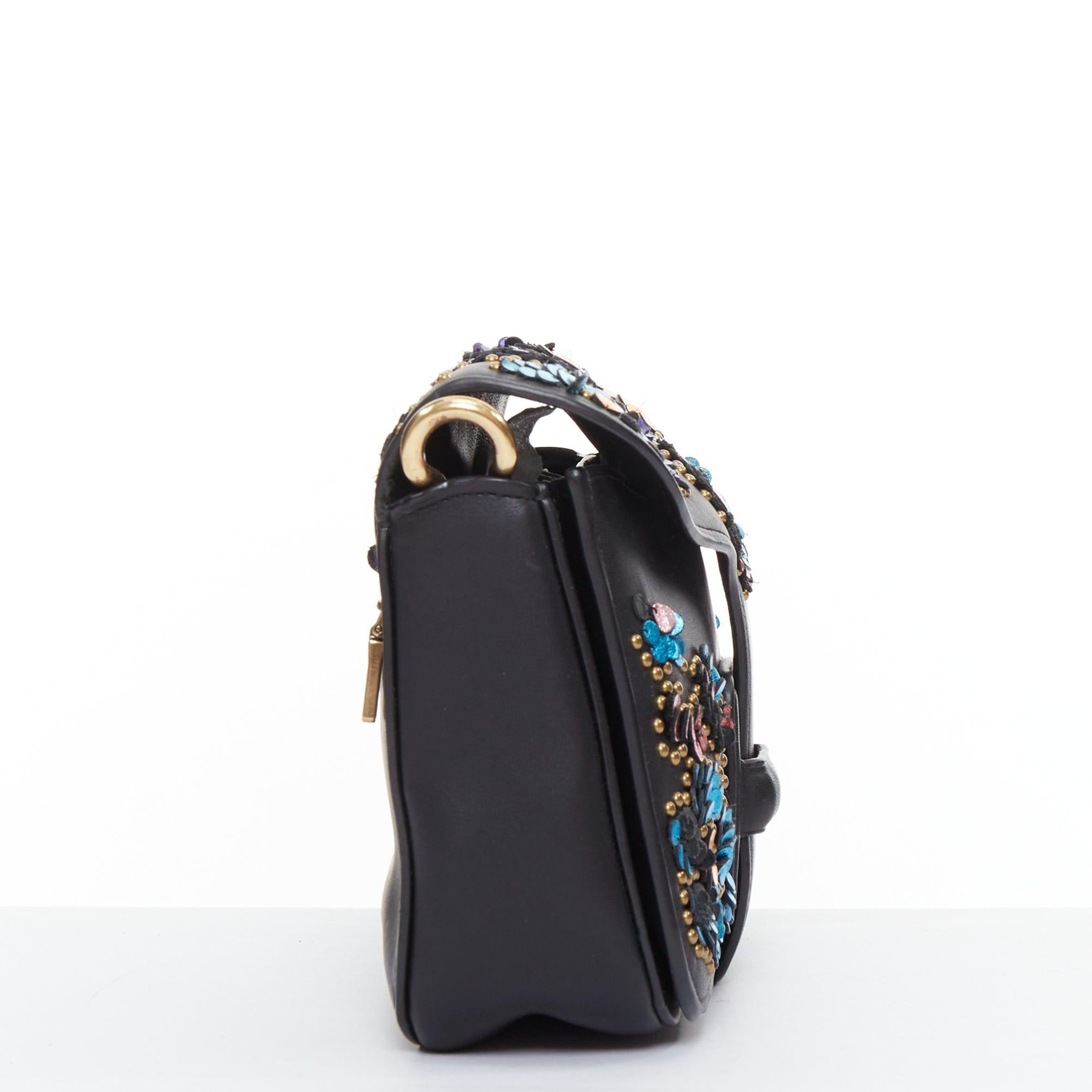 COACH RODARTE Courier multicolour floral applique leather chain crossbody bag In Good Condition For Sale In Hong Kong, NT