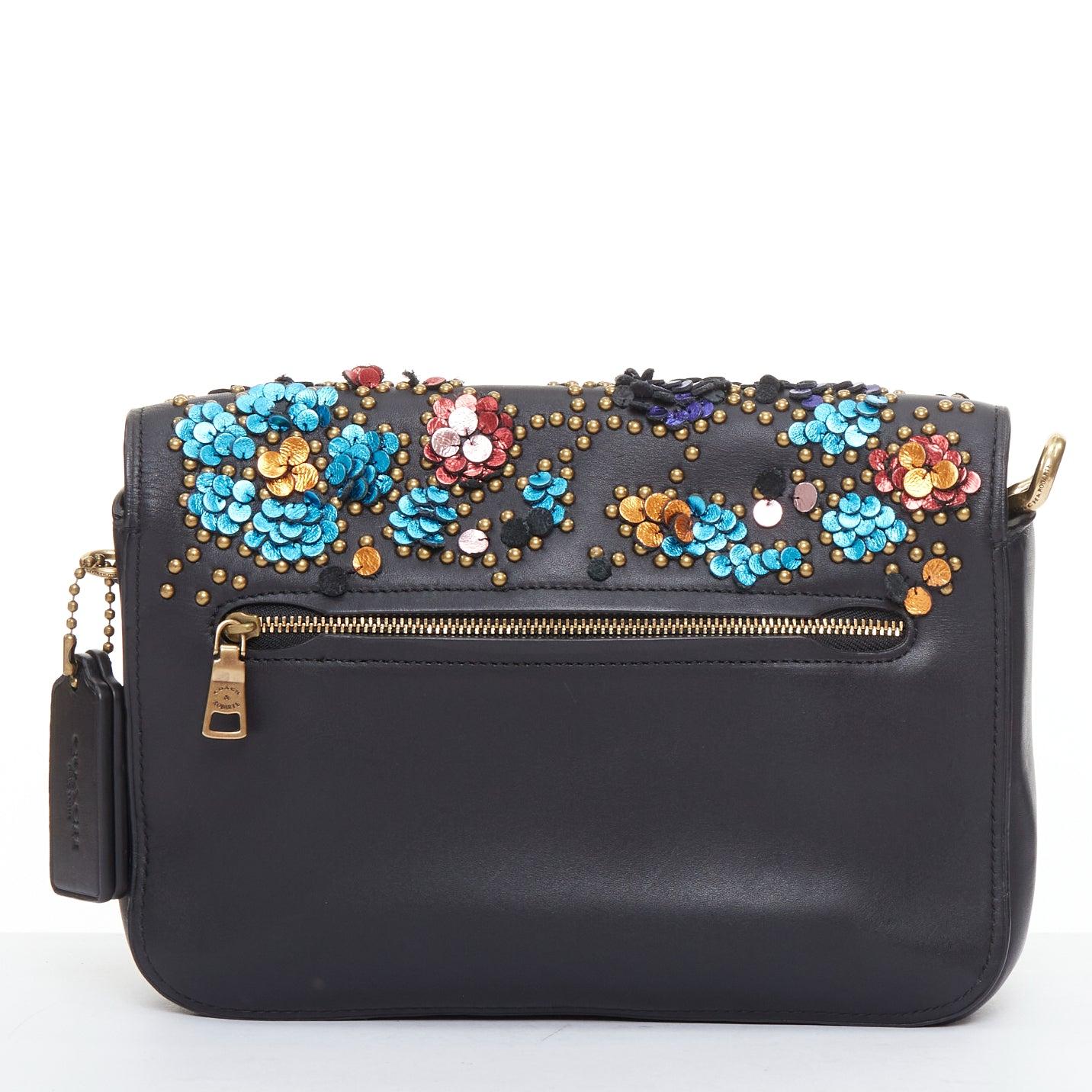 Women's COACH RODARTE Courier multicolour floral applique leather chain crossbody bag For Sale