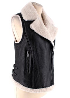 Coach Shearling Black Leather Sleeveless Biker Jacket 6