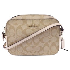 Coach Signature Canvas Beige Crossbody Bag with Leather Strap