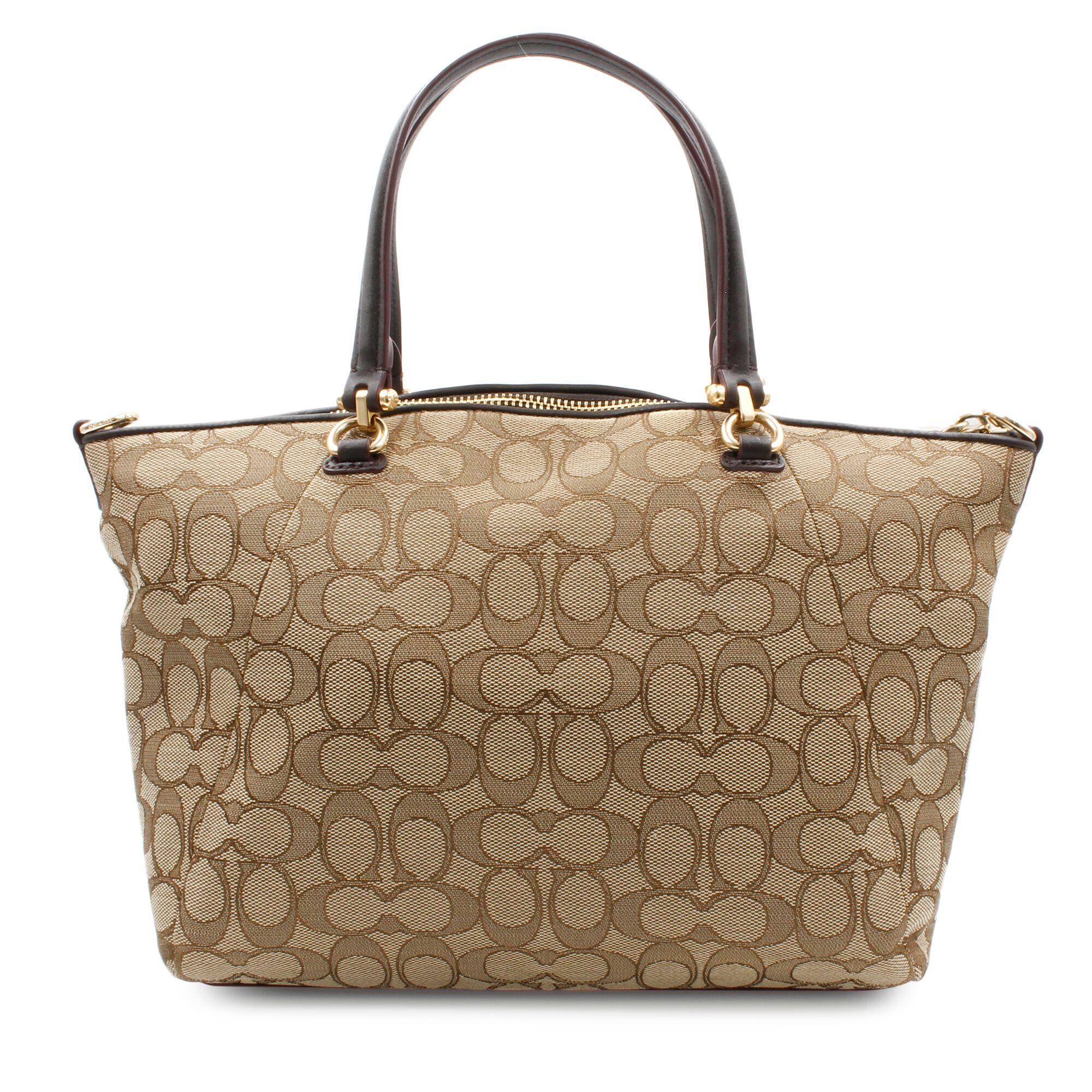 New Without Tags
Coach Signature Prairie Satchel Li/Khaki/Brown Women's Handbag.
Updated in a graphic mix of custom-woven jacquard and smooth contrast leather, gracefully curved shape distills the satchel to its purest form. Very refined hardware
