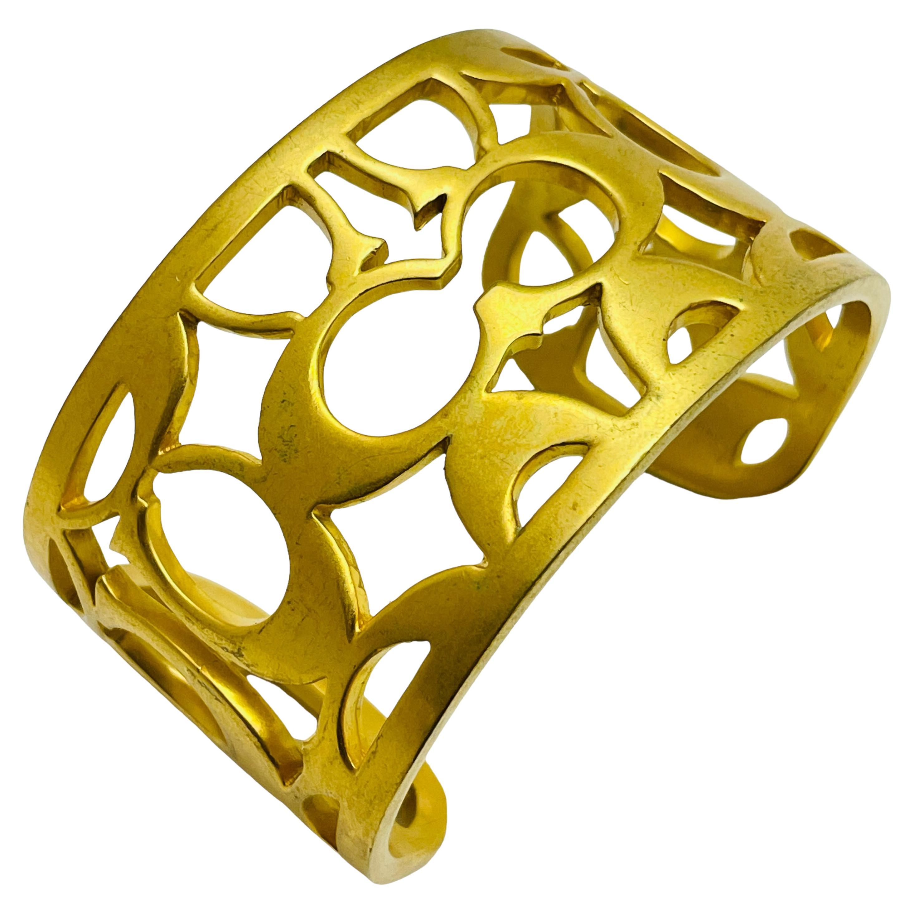 COACH signed vintage matte gold logo designer runway cuff bracelet