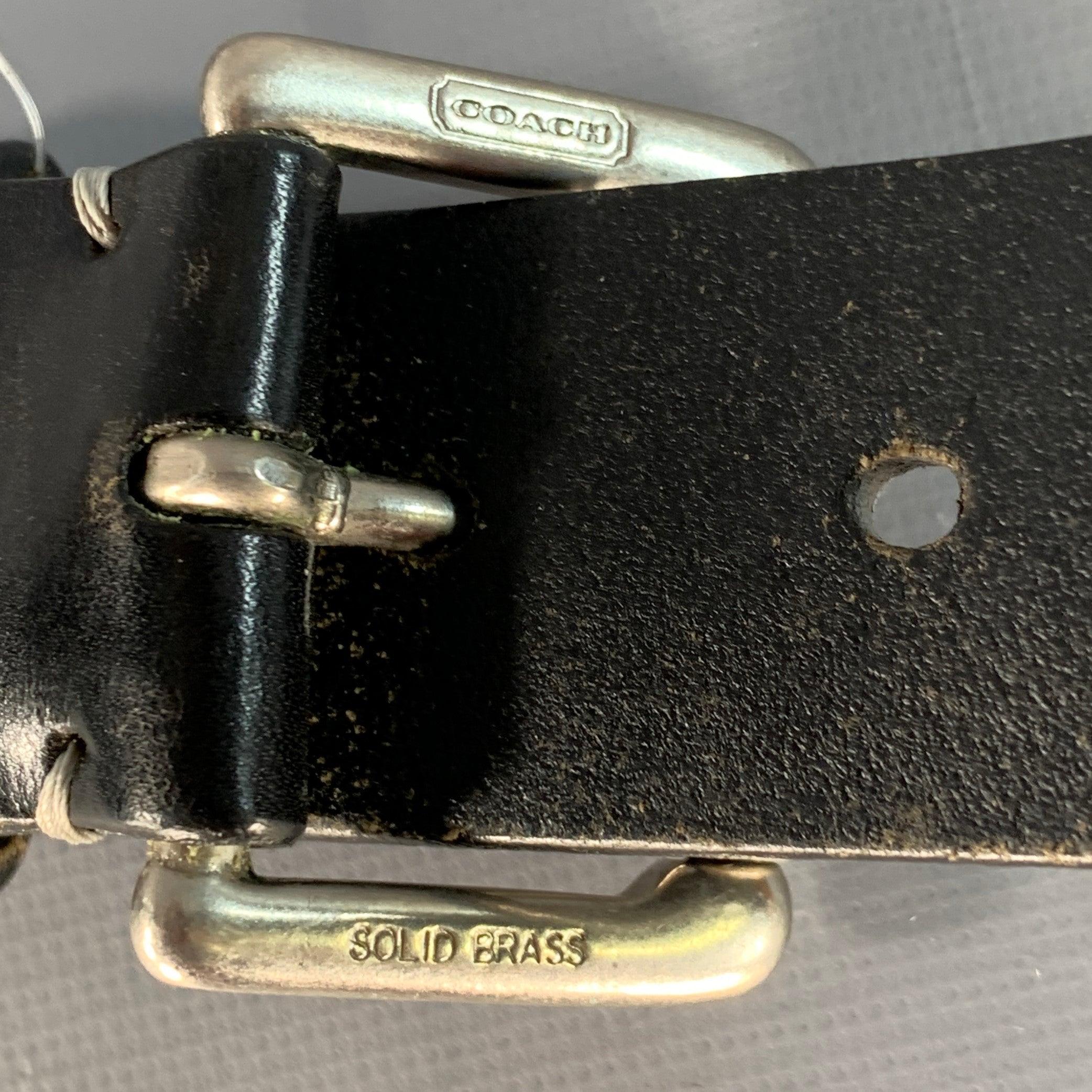 Uomo Cintura COACH in pelle nera argentata e ottone misura 34 in vendita