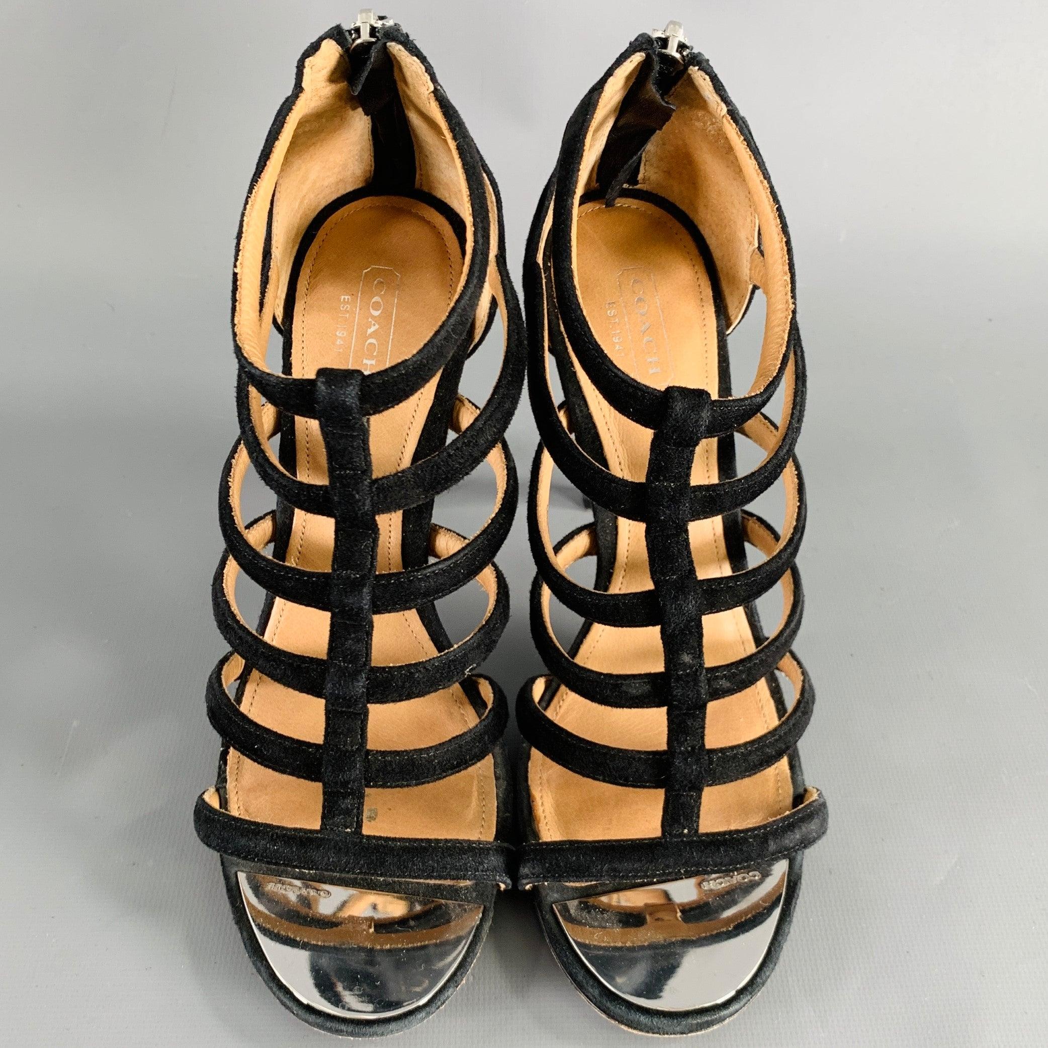 Women's COACH Size 8 Lavania Black Suede Gladiator Sandals