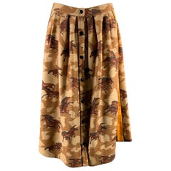 COACH Size 8 Tan Orange Wool Horse Print A-Line Skirt