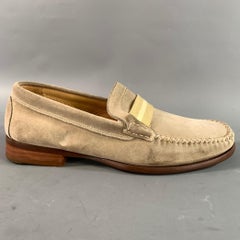 COACH Size 9 Beige Cream Stripe Suede Contrast Stitch Loafers