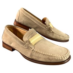 COACH Size 9 Beige Cream Stripe Suede Contrast Stitch Loafers