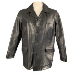 COACH Size L Black Leather Buttoned Coat