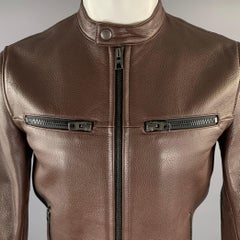 COACH Talla XS Cazadora Moto Racer Piel Marrón