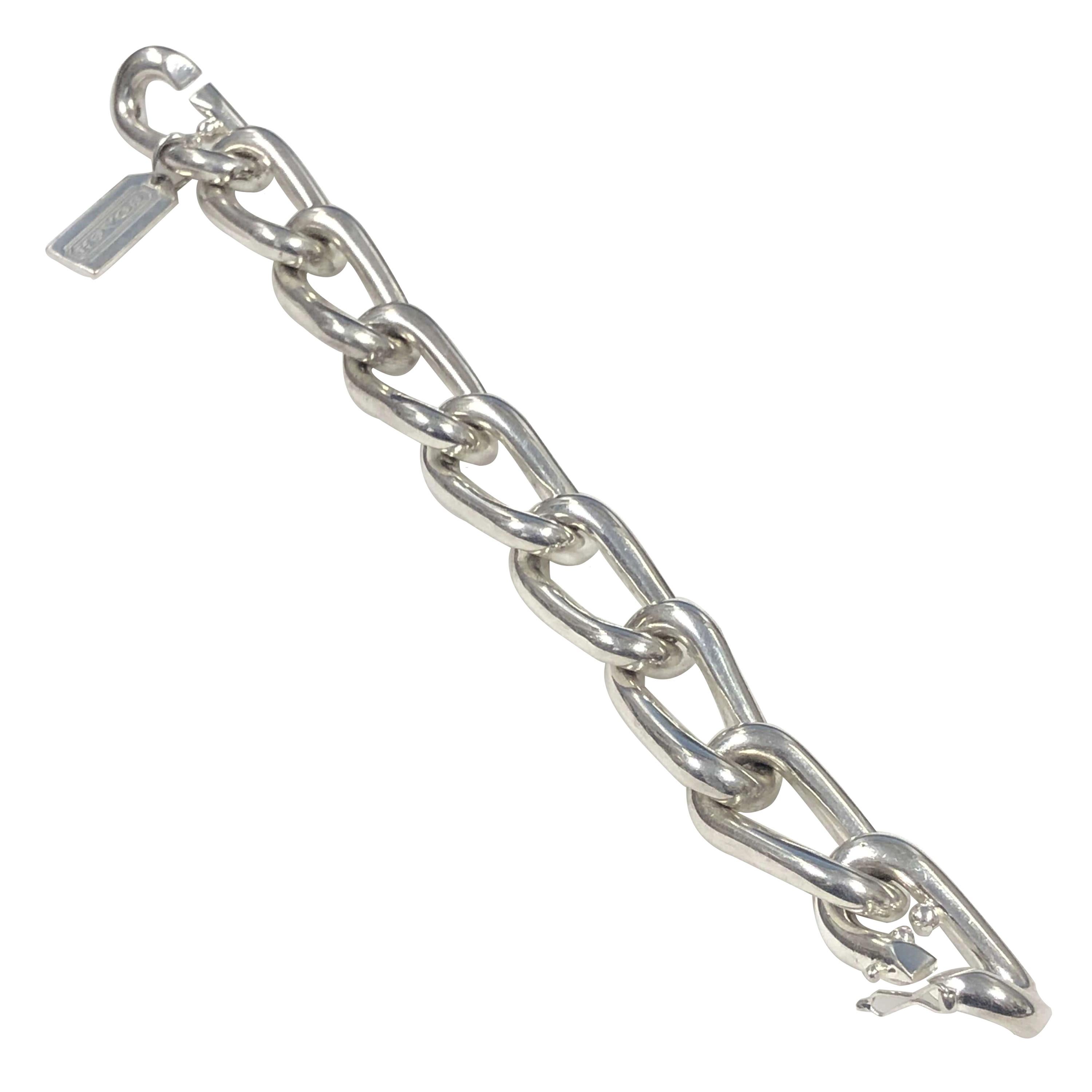 Coach Sterling Silver Large Heavy Link Bracelet