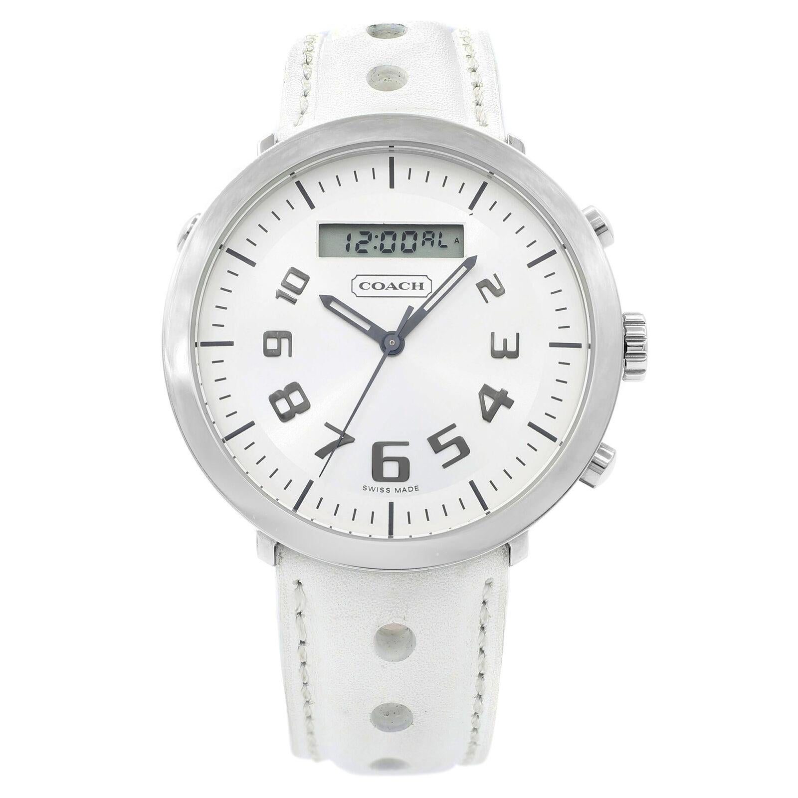 Coach Swiss Steel Leather Silver Dial Analog and Digital Unisex Watch 14600618