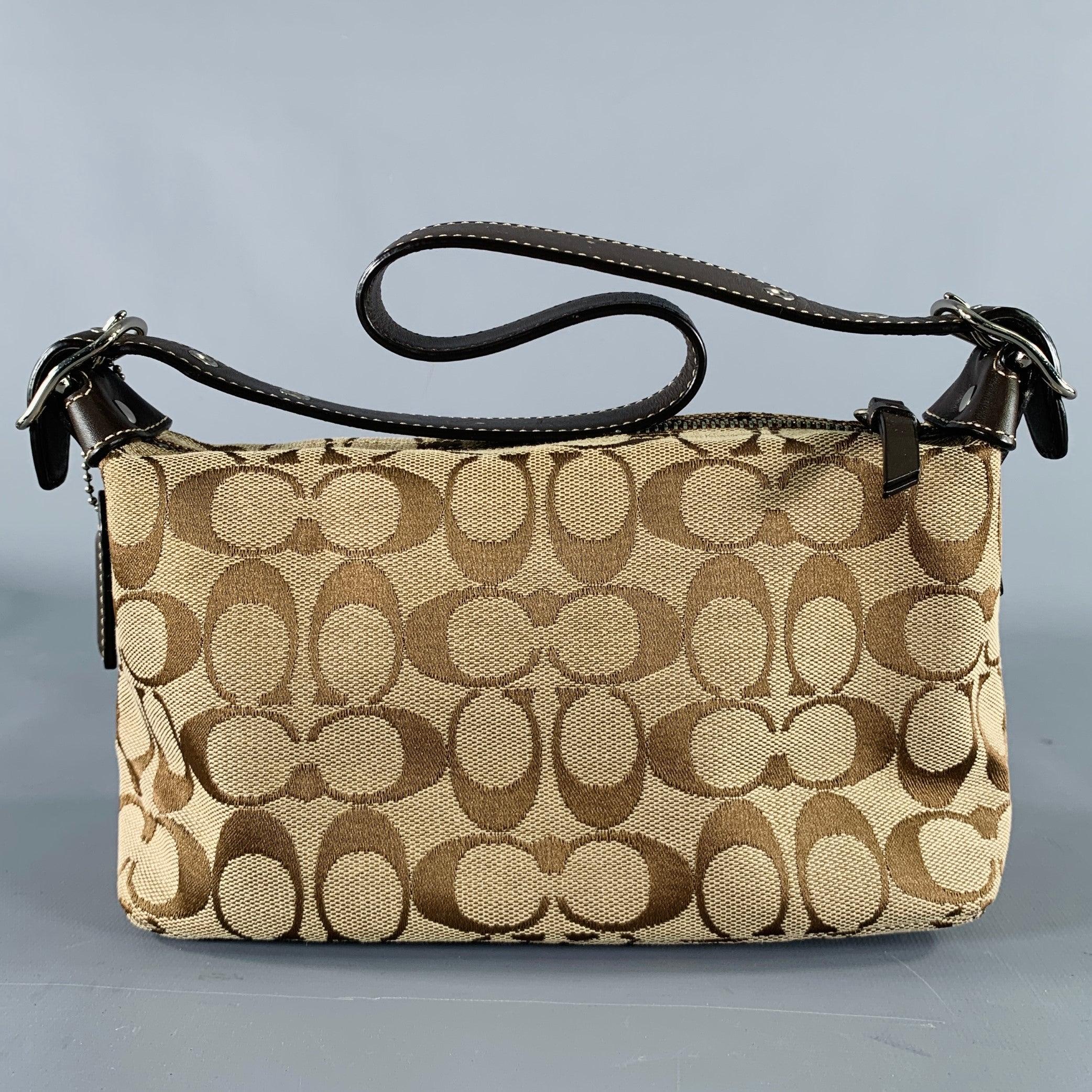 COACH Taupe Brown Monogram Top Handles Baguette Handbag In Good Condition In San Francisco, CA