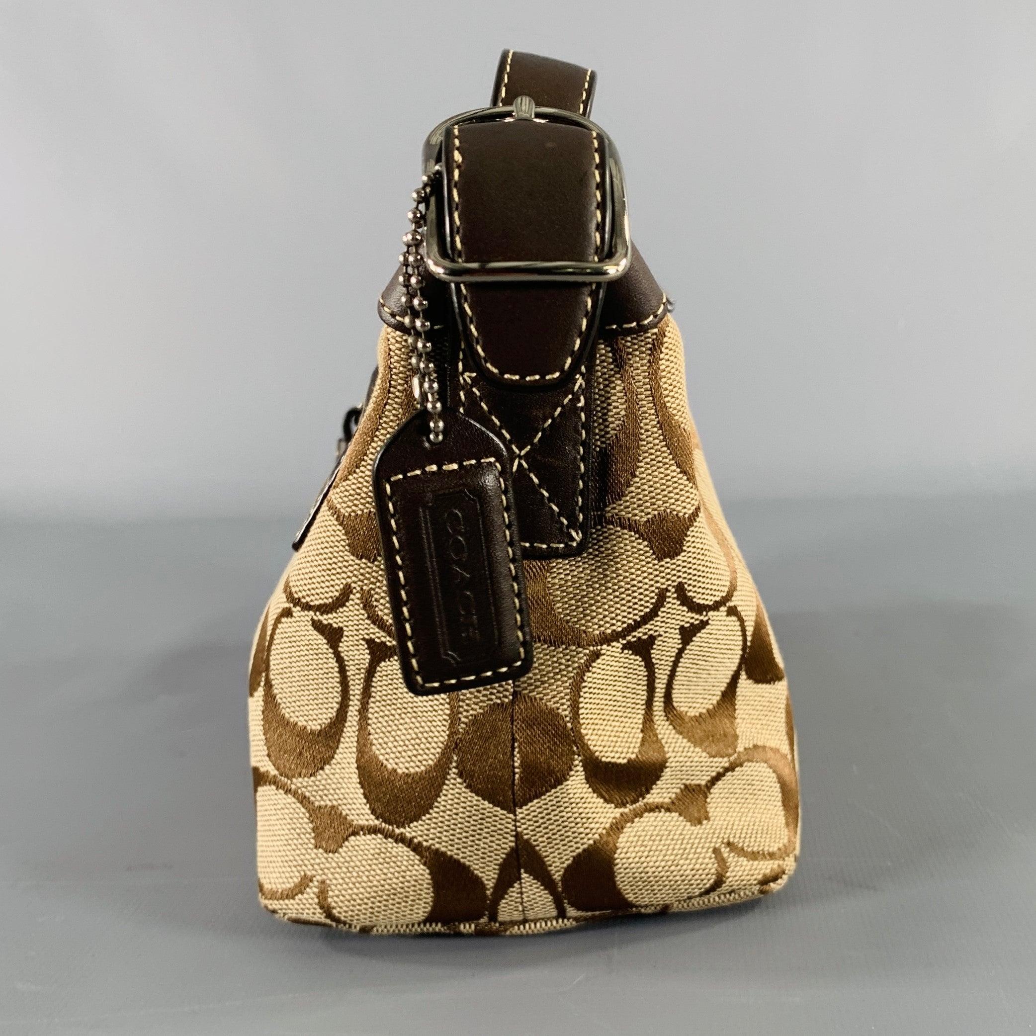 Men's COACH Taupe Brown Monogram Top Handles Baguette Handbag