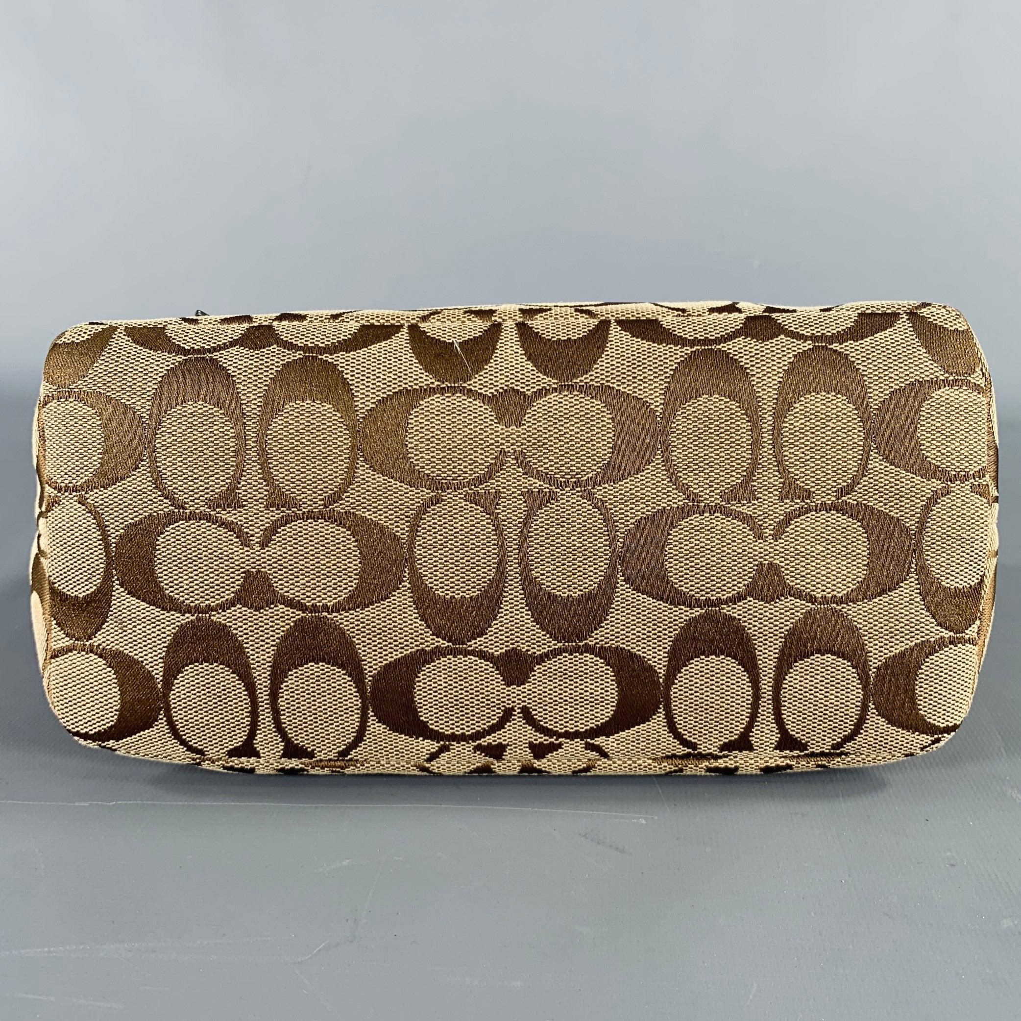 COACH Taupe Brown Monogram Top Handles Baguette Handbag 1