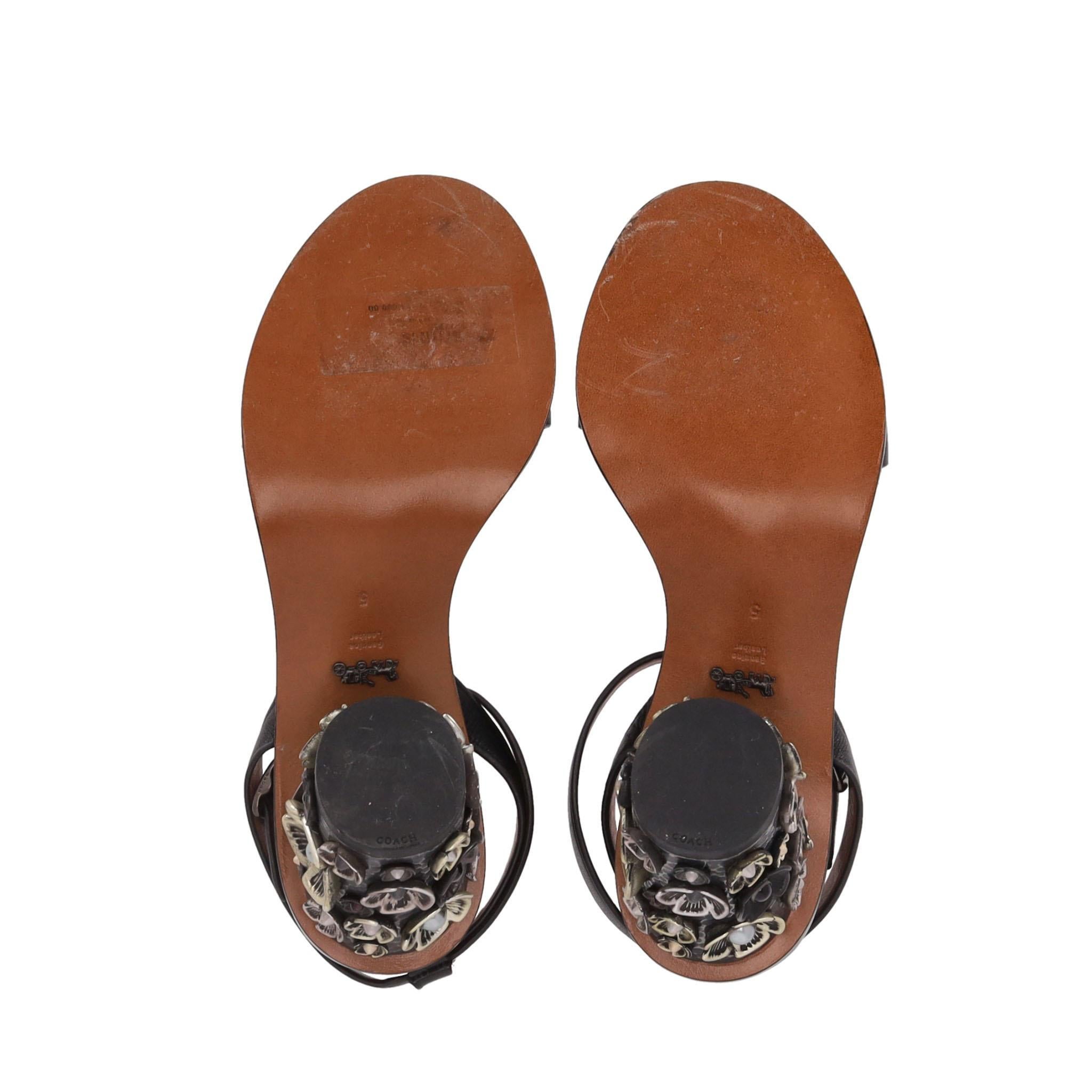 Women's Coach Tea Rose Heel Leather Sandals