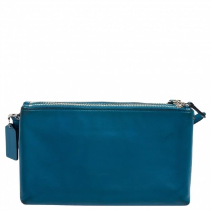 Coach Teal Blue Leather Crosby Double Zip Crossbody Bag 2