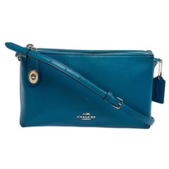 Coach Teal Blue Leather Crosby Double Zip Crossbody Bag