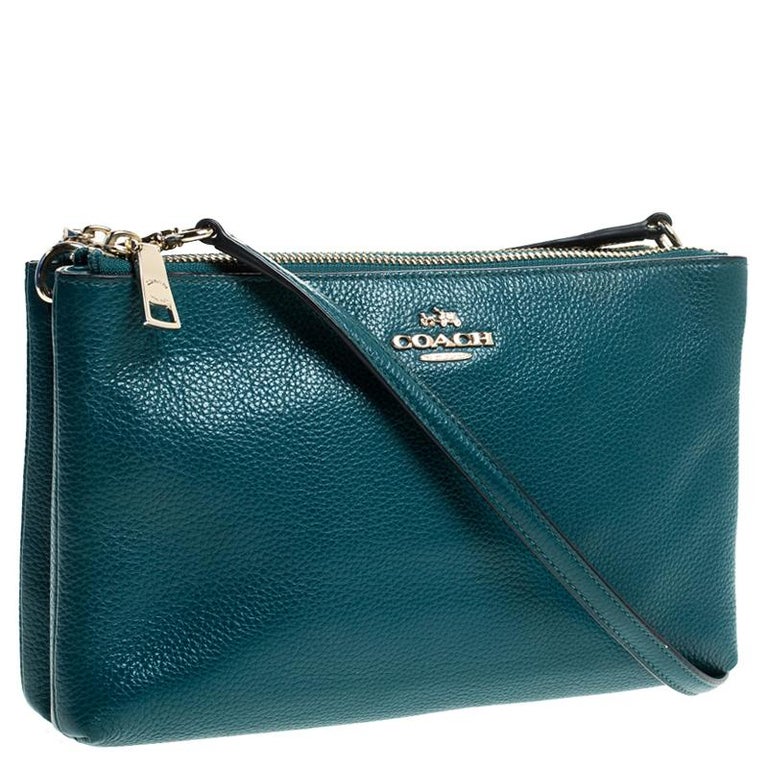 Coach Teal Leather Double Zip Crossbody Bag For Sale at 1stDibs | teal ...