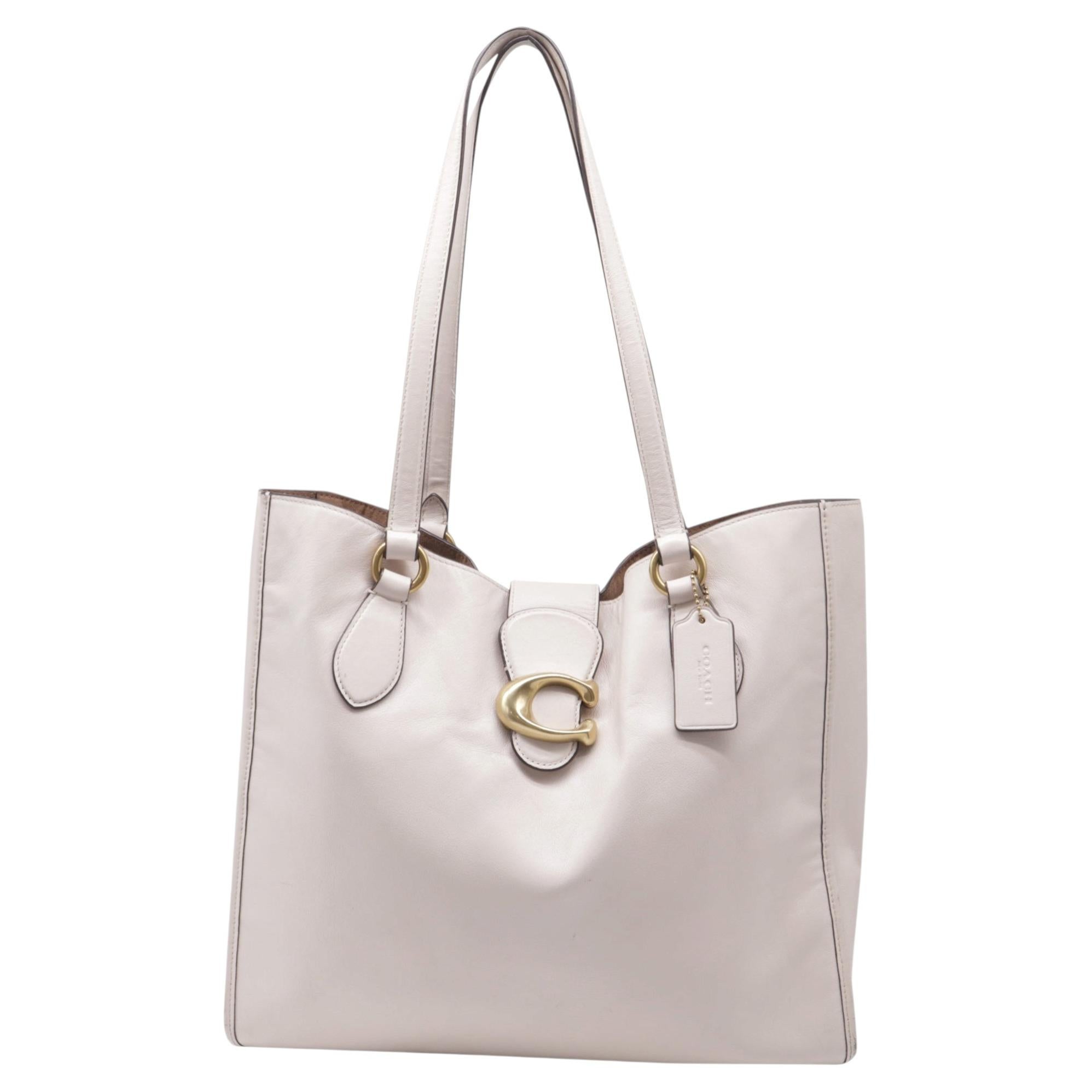 Pre-owned Coach Theo Tote Bag In White Leather