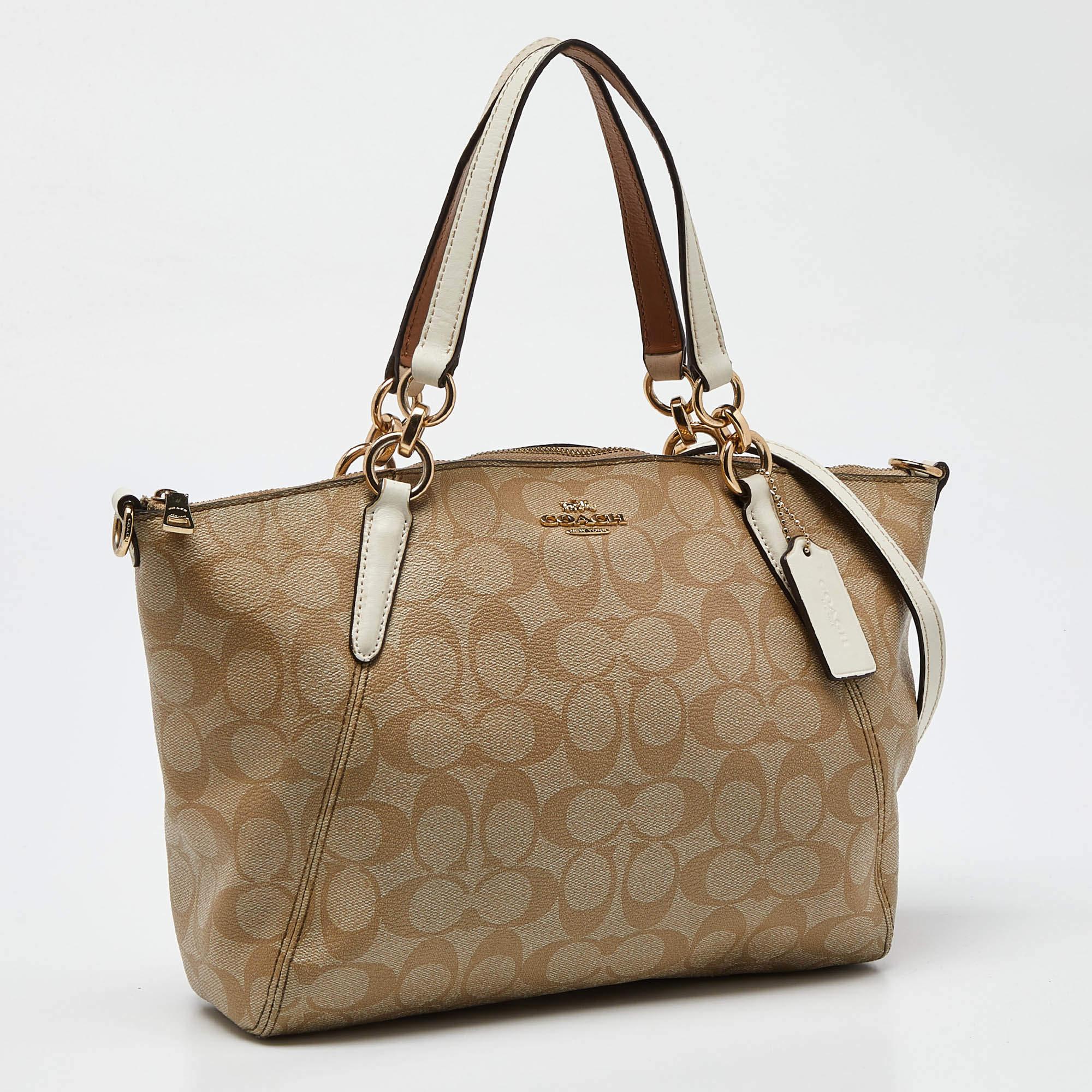 Coach Tri Color Signature Coated Canvas  and Leather Small Kelsey Satchel In Good Condition In Dubai, Al Qouz 2