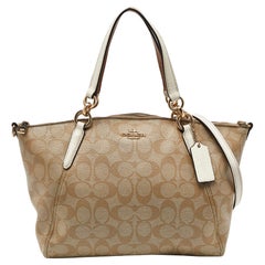 Coach Tri Color Signature Coated Canvas  and Leather Small Kelsey Satchel