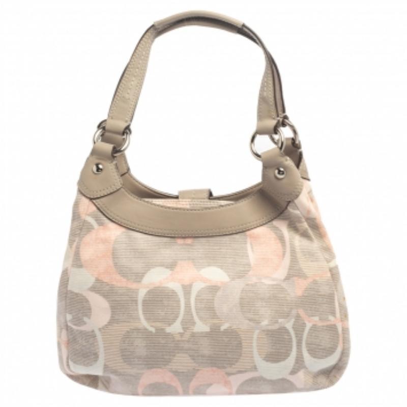 Coach Tri Color Signature Fabric and Leather Hobo For Sale 2