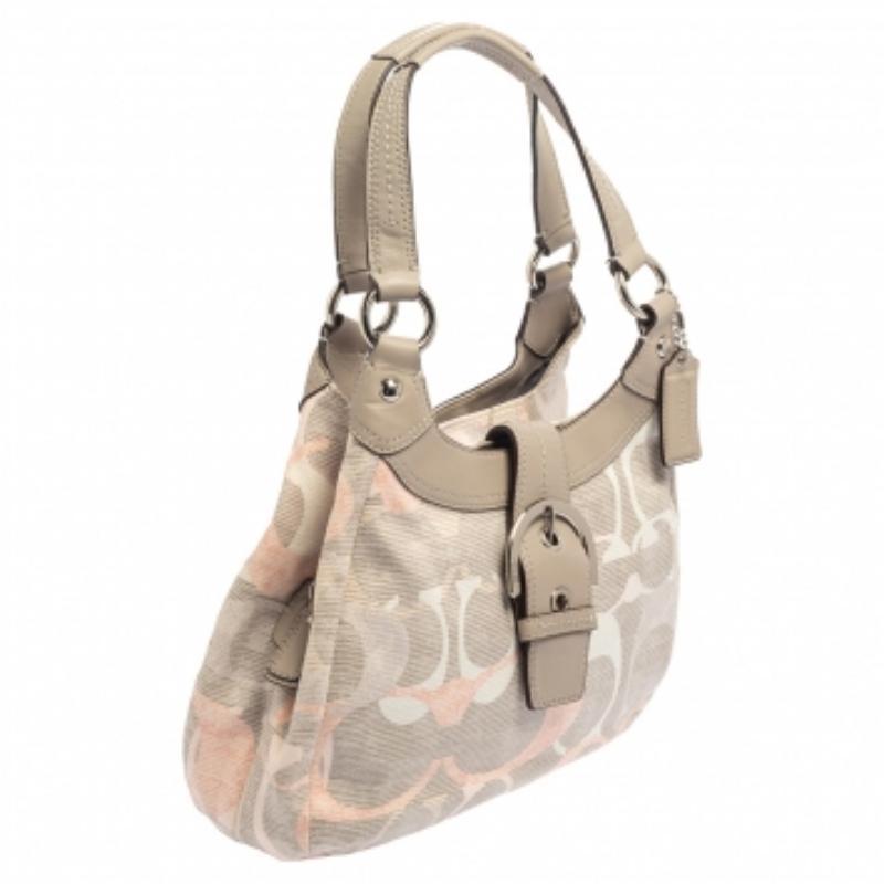 Coach Tri Color Signature Fabric and Leather Hobo For Sale 3