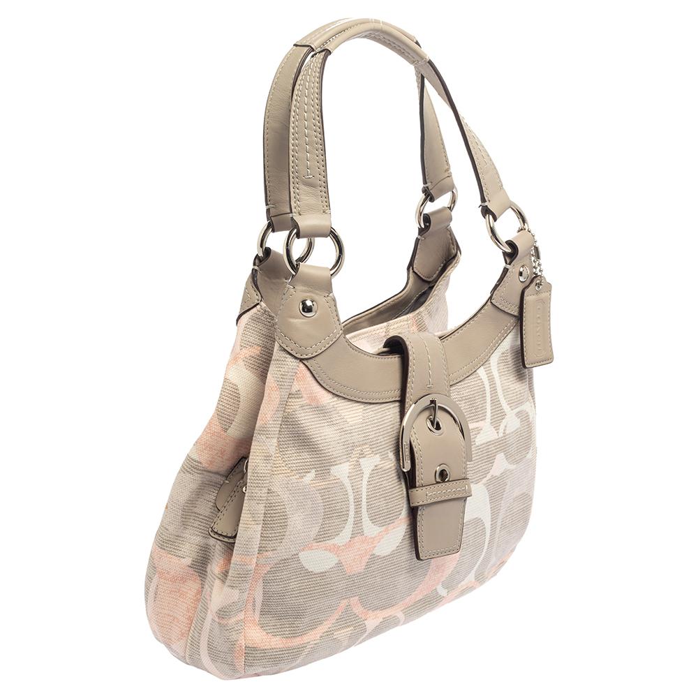 Coach Tri Color Signature Fabric and Leather Hobo For Sale 2