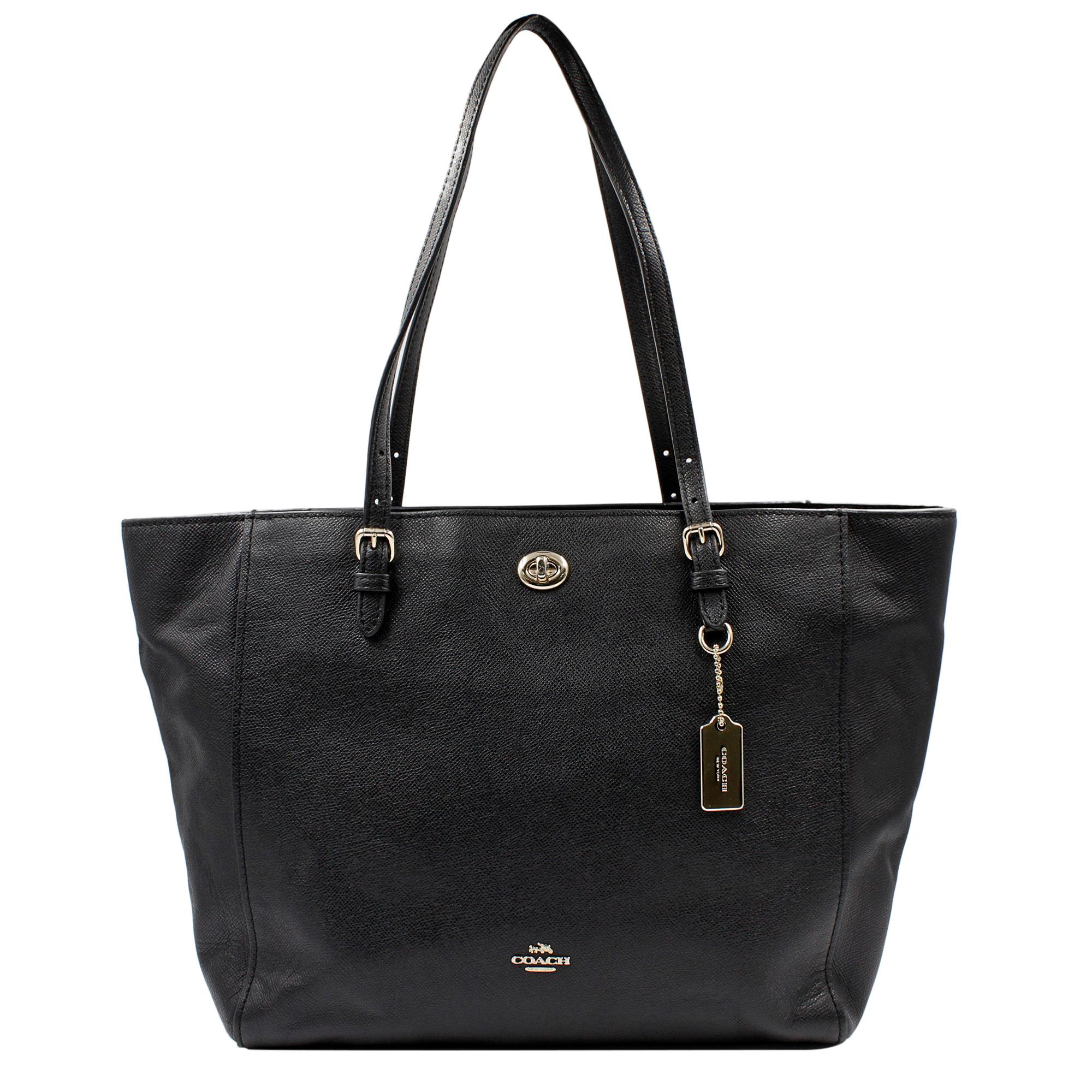 Women's Coach Turnlock Crossgrain Leather Black Tote Ladies Bag 37142