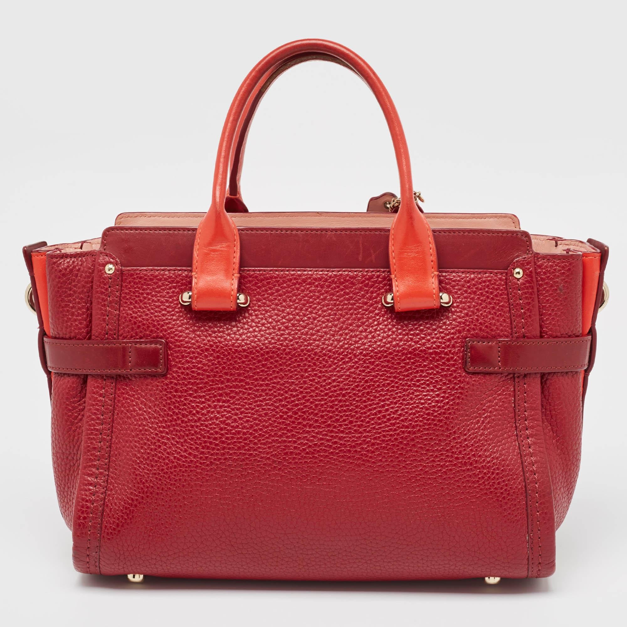 Women's Coach Two Tone Red Leather Swagger 27 Carryall Tote