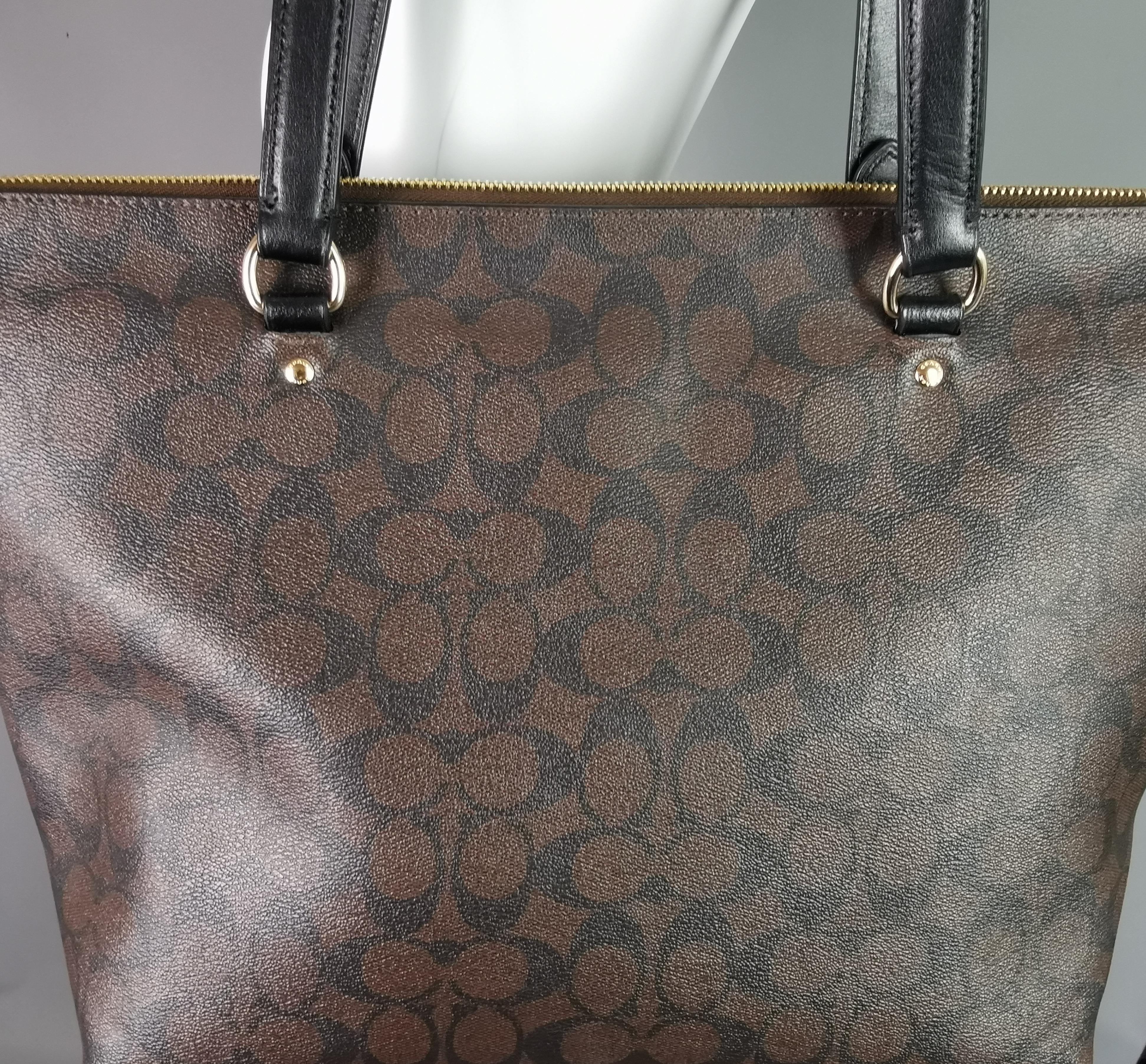 Coach Tyler monogram tote bag, brown and black  For Sale 7