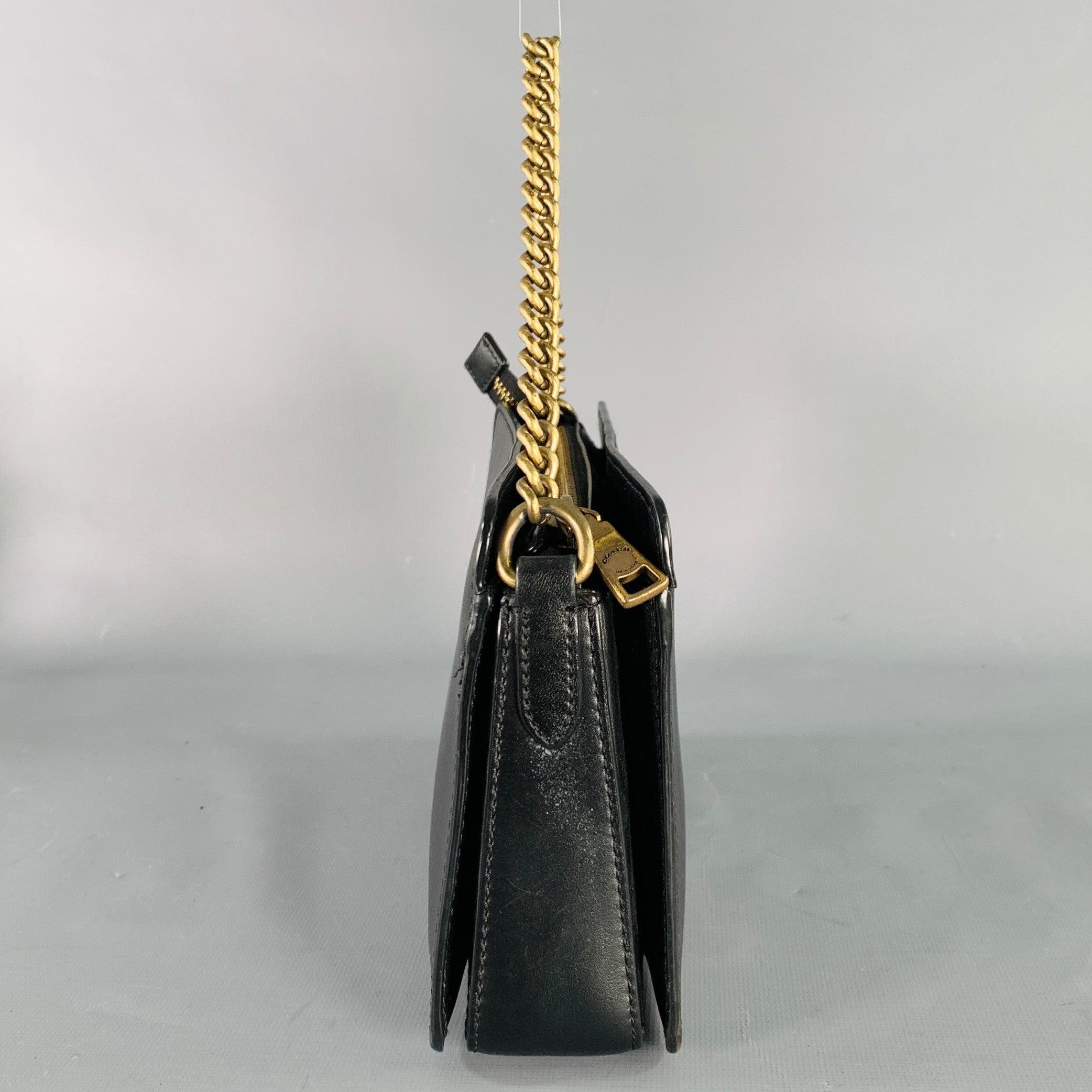 Bolso cruzado COACH Vintage Black Gold Leather Monogram Chain Link Negro en venta