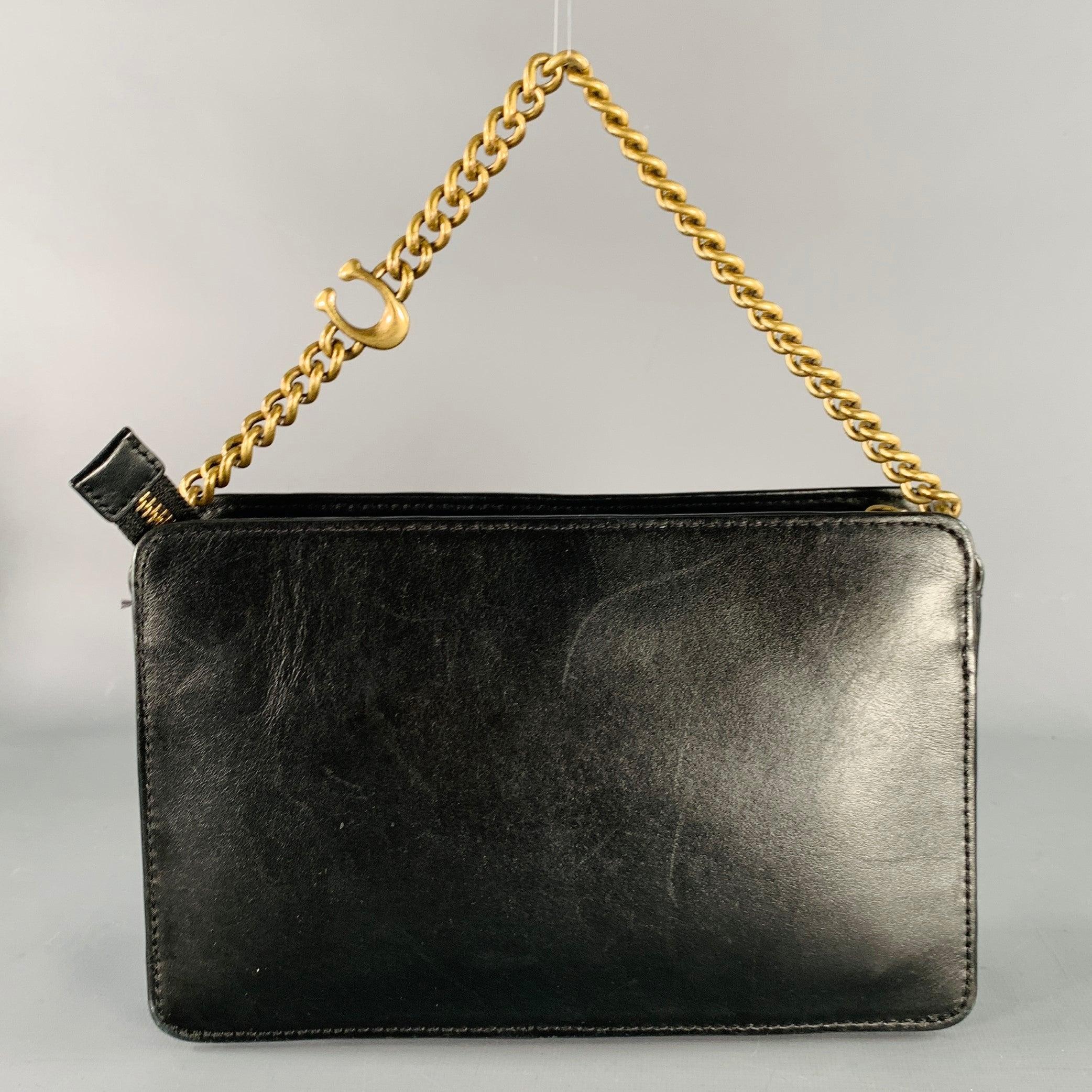 Bolso cruzado COACH Vintage Black Gold Leather Monogram Chain Link en Bueno estado para la venta en San Francisco, CA