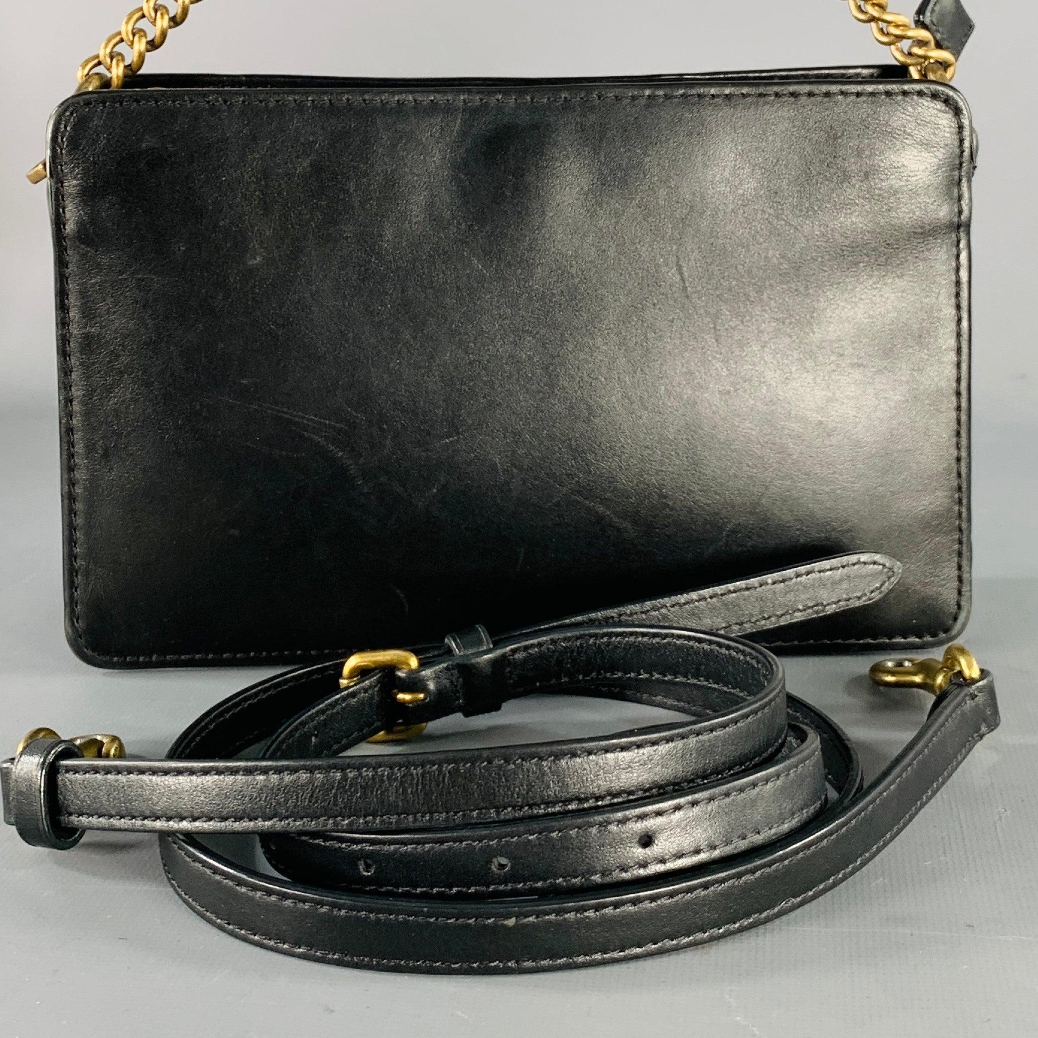 Bolso cruzado COACH Vintage Black Gold Leather Monogram Chain Link en venta 1
