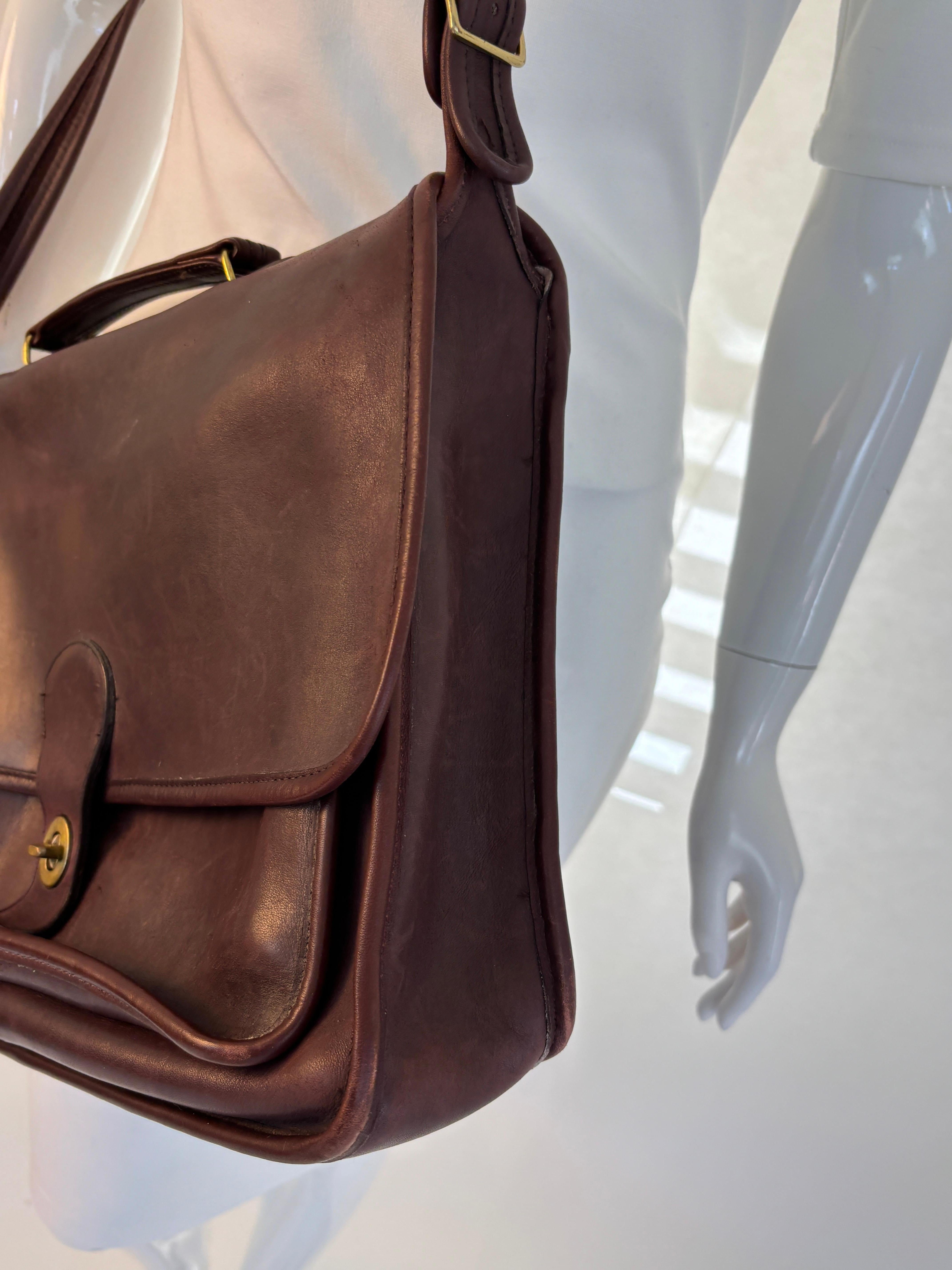 Coach Vintage Brown Leder Messenger Aktentasche Satchel Made in USA 1970er Jahre im Angebot 9