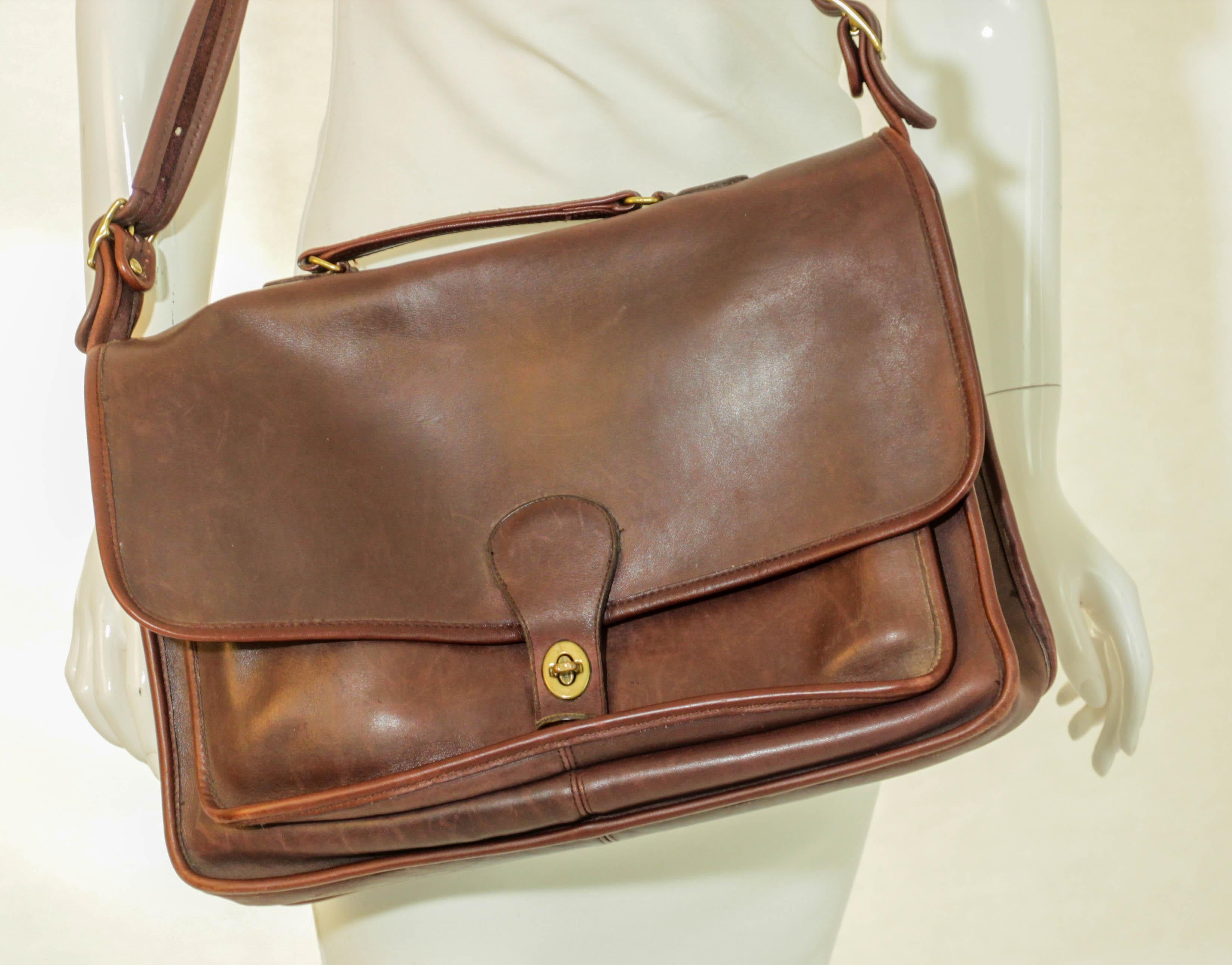 Coach Vintage Brown Leder Messenger Aktentasche Satchel Made in USA 1970er Jahre (Schwarz) im Angebot
