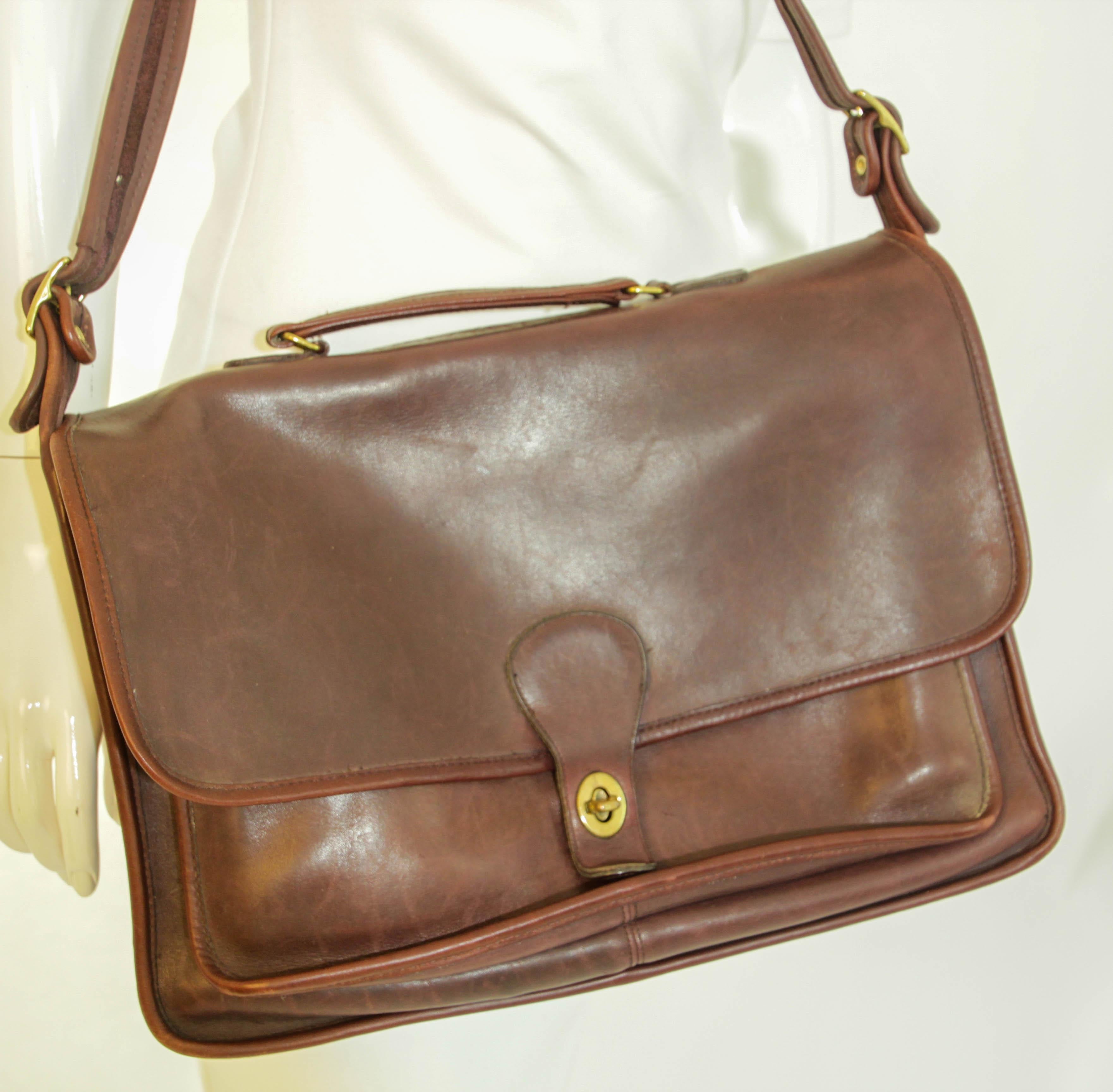 Coach Vintage Brown Leder Messenger Aktentasche Satchel Made in USA 1970er Jahre im Angebot 1