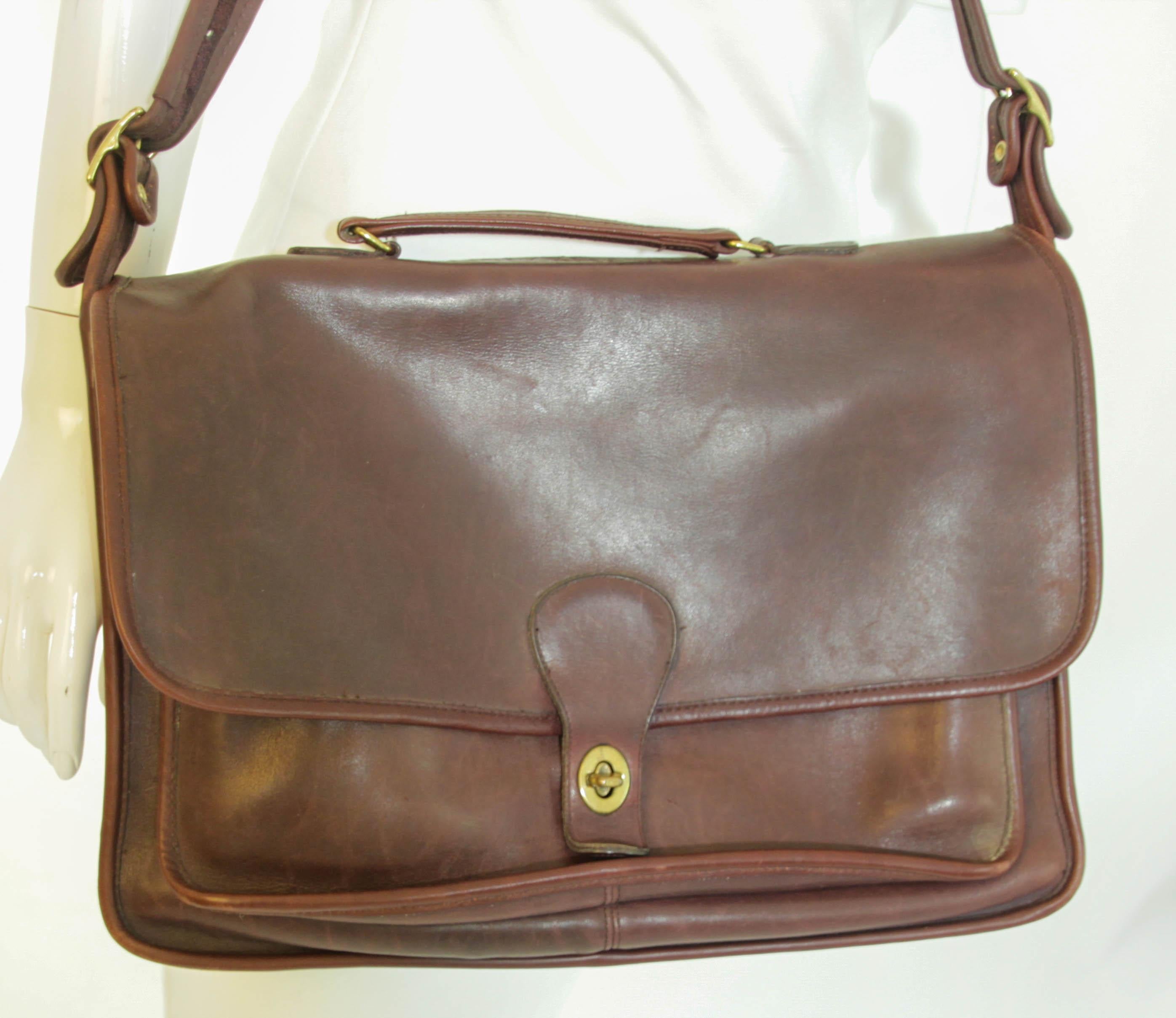 Coach Vintage Brown Leder Messenger Aktentasche Satchel Made in USA 1970er Jahre im Angebot 2
