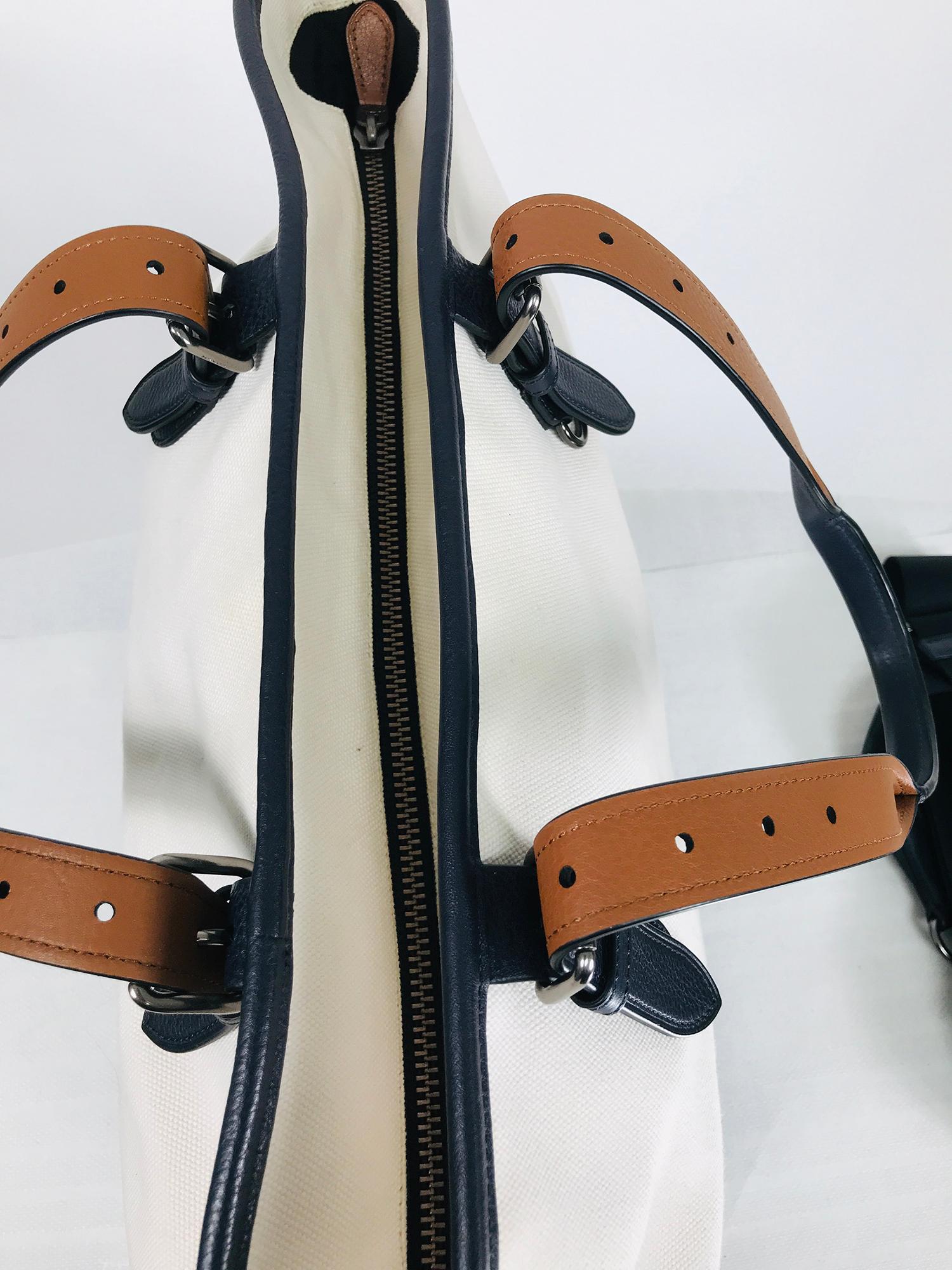 Coach Weiß Canvas Schwarz Leder Trim mit schwarz & Tan gedruckt Tote Bag 2