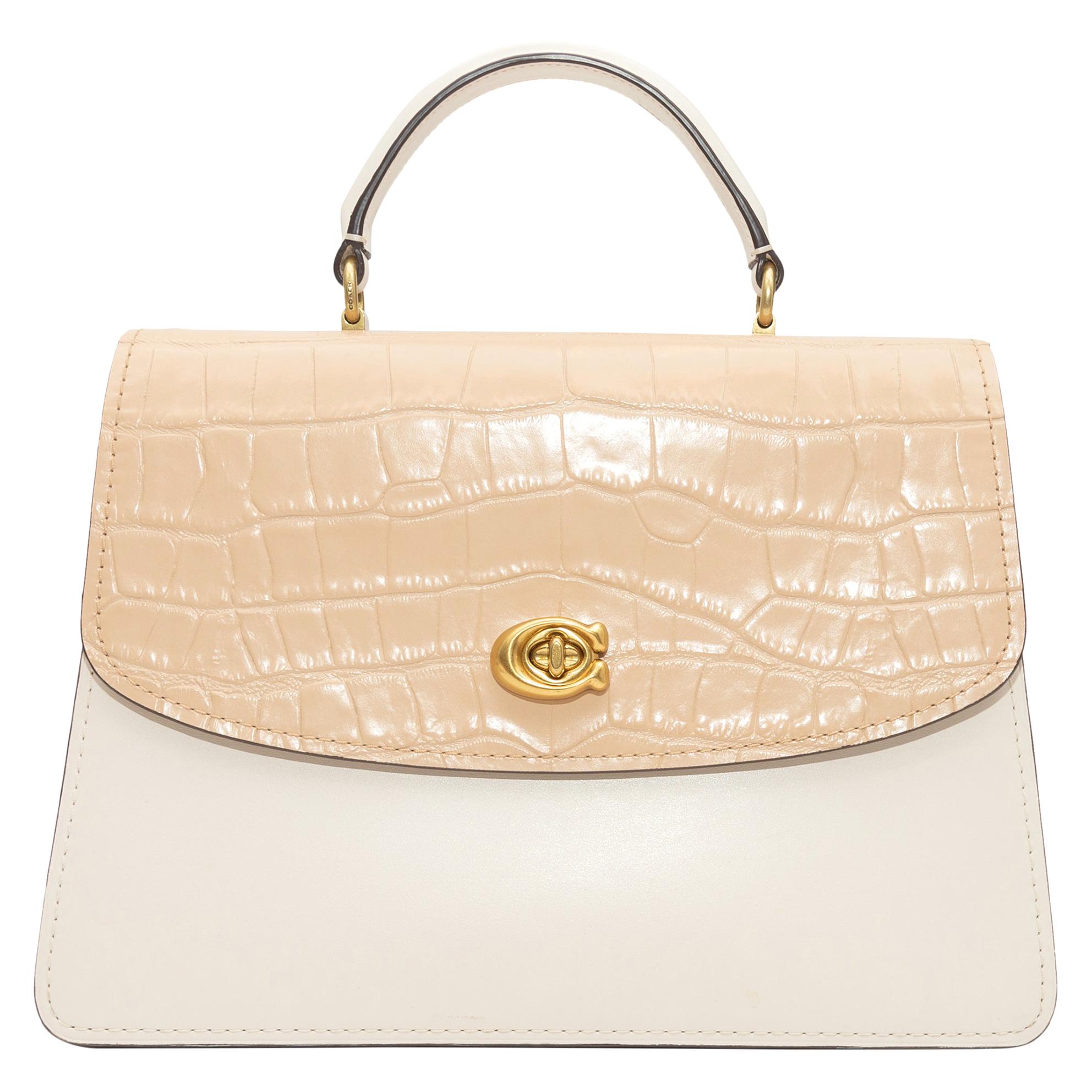 Coach White & Cream Leather & Suede Flap Bag