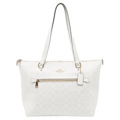 Coach White Signature Coated Canvas and Leather Gallery Tote