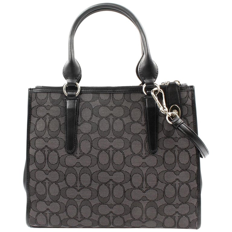 Coach Bleecker Brown Signature C Canvas Black Leather Tote with Silver Hardware Bag No.K0959-F14385.