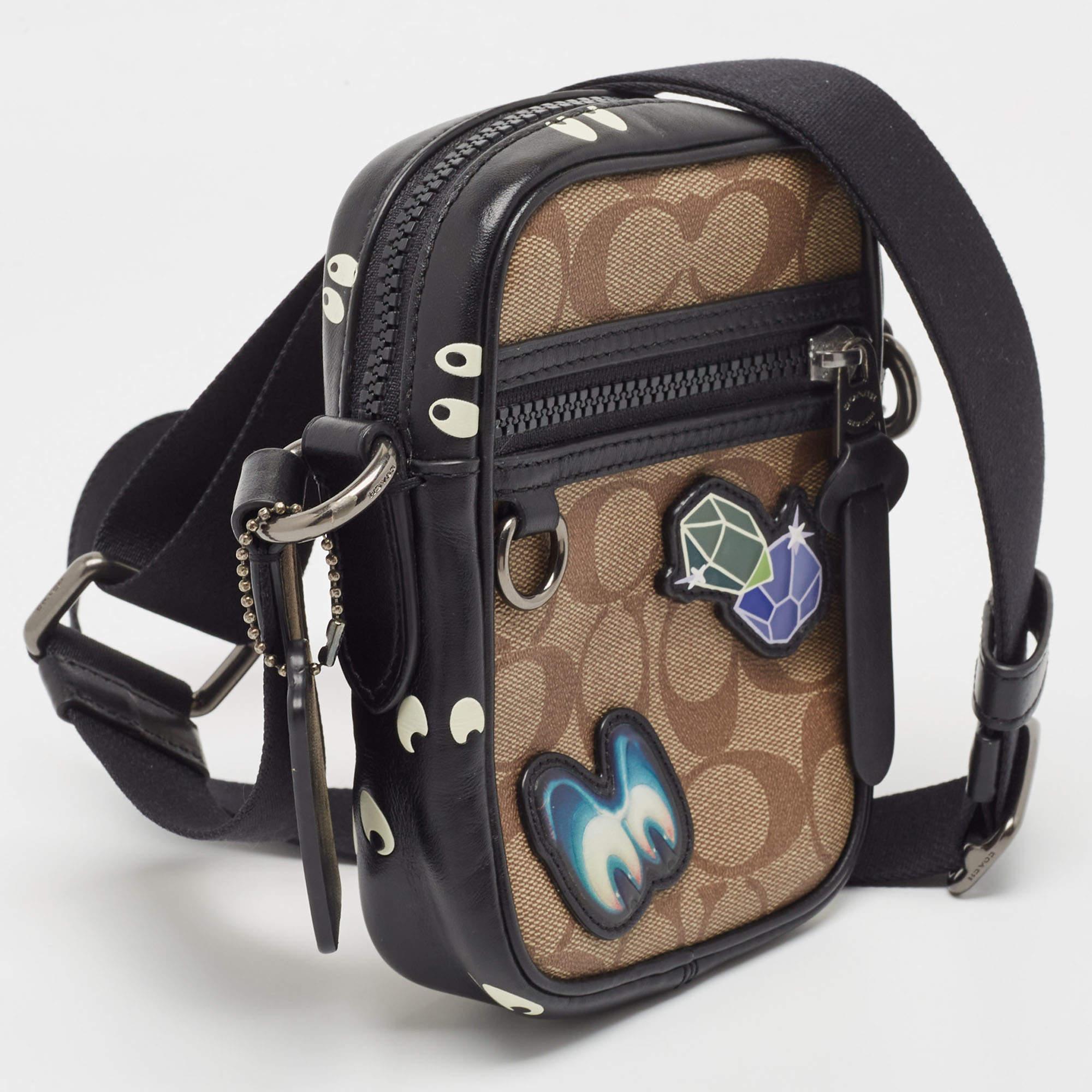 Coach X Disney Black/Beige Signature Coated Canvas and Leather Crossbody Bag In Good Condition In Dubai, Al Qouz 2